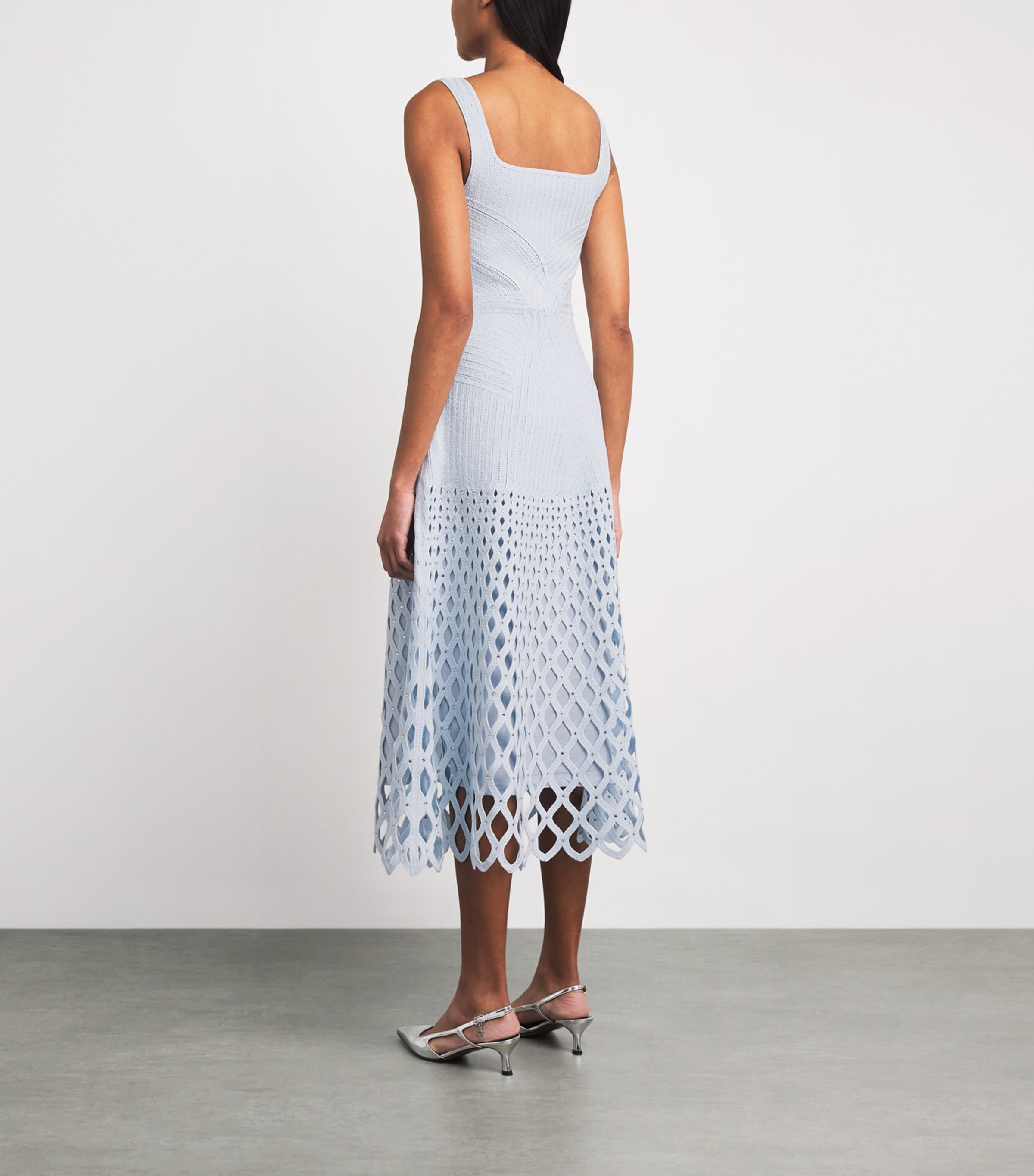 Maje Womens Embellished Crochet Midi Dress Blue Sky Image 4