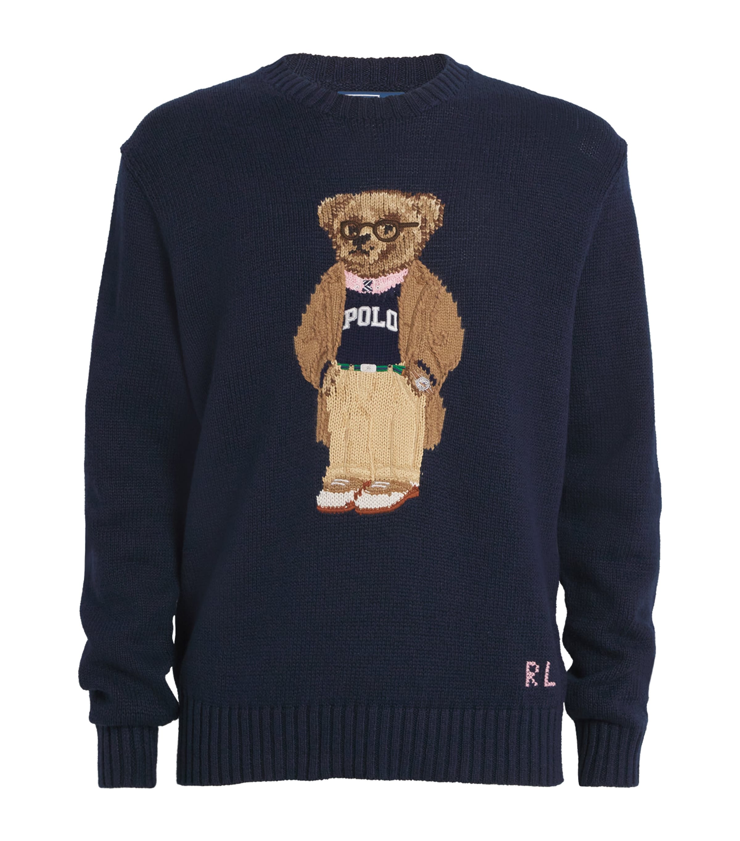 Polo Ralph Lauren Mens Bear Navy Polo Bear Graphic-embroidered Linen And Cotton-blend Jumper