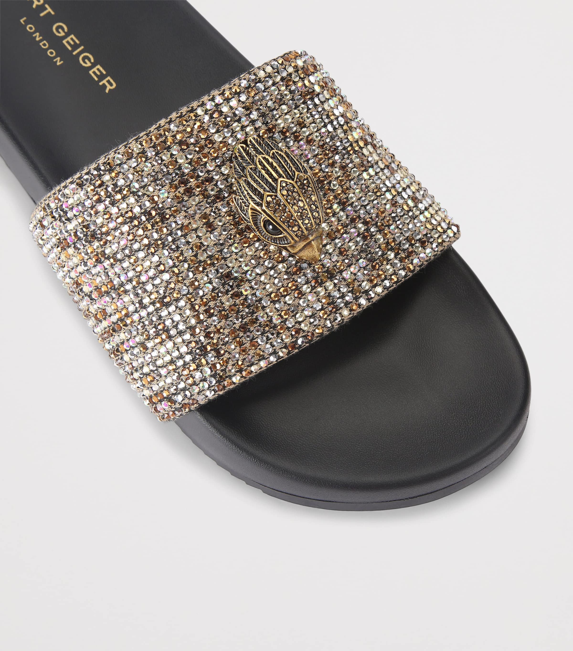 Kurt Geiger London Gold Embellished Brockwell Slides 