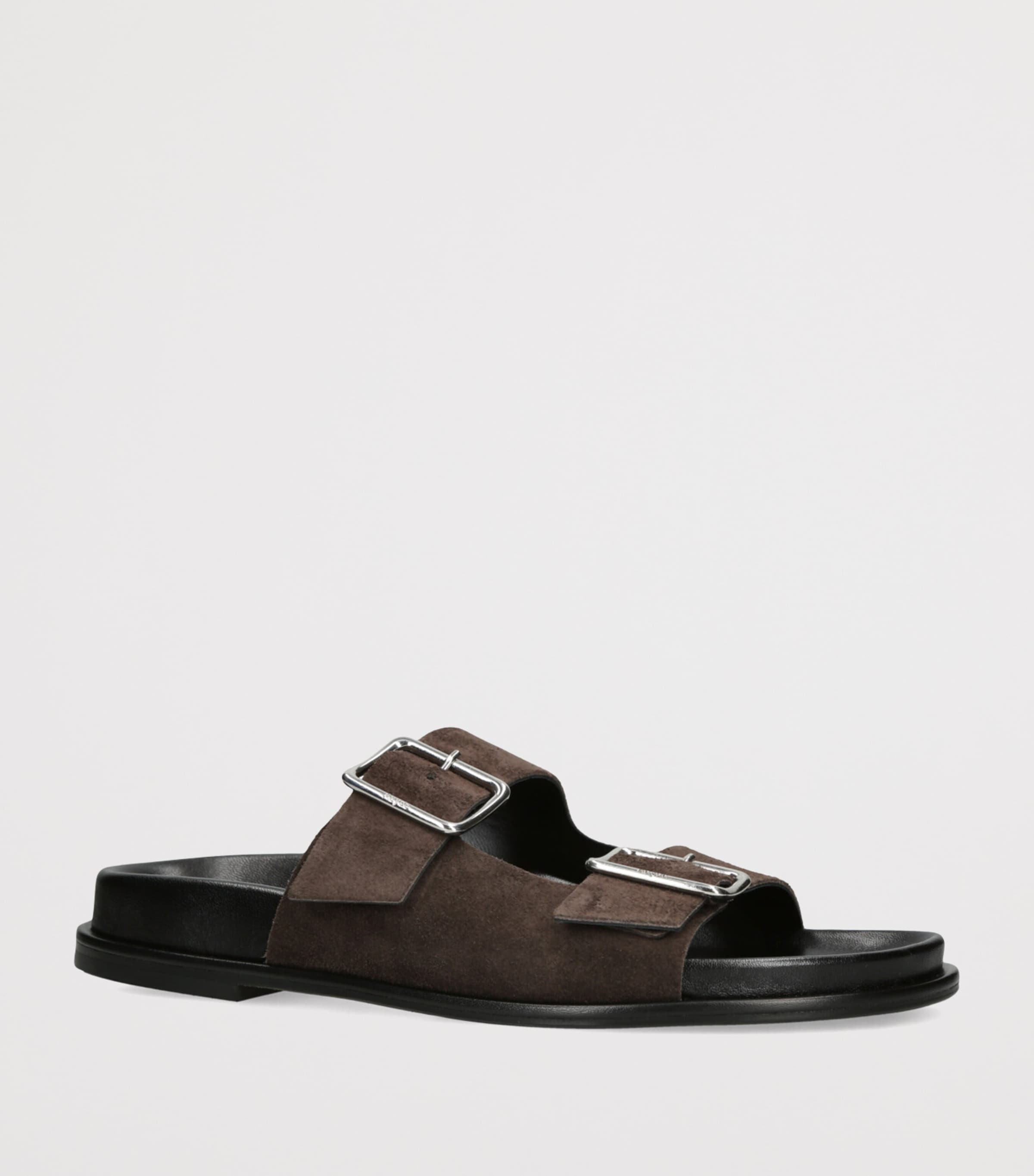 Suede Buckle Meena Slides DARK BROWN Image 3