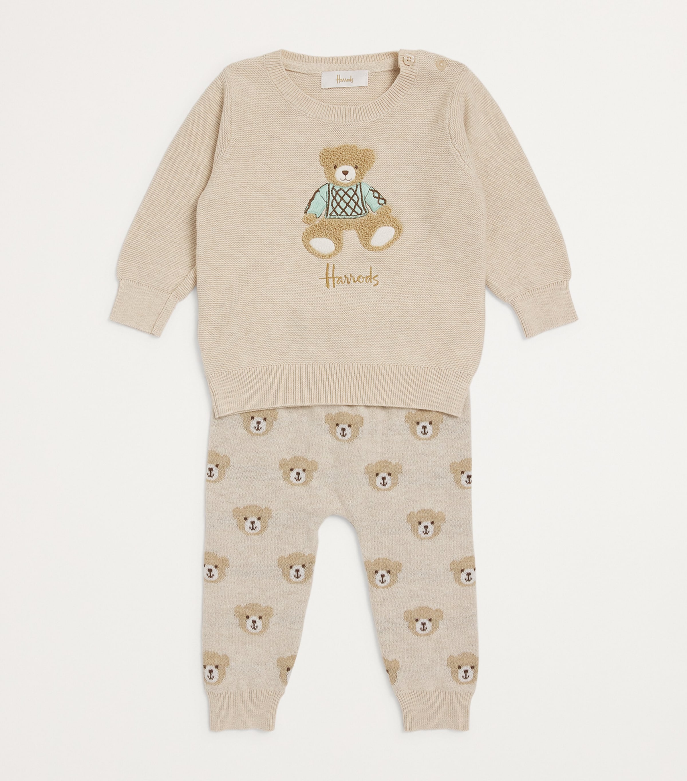Harrods Organic Cotton Henry Bear Trousers (0-24 Months) Beige Image 3