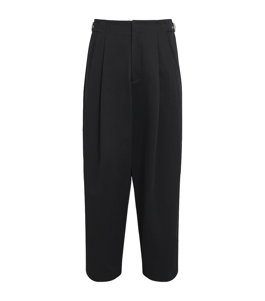 Belt-Detail Pleated Wide-Leg Trousers BLACK BK Image 1