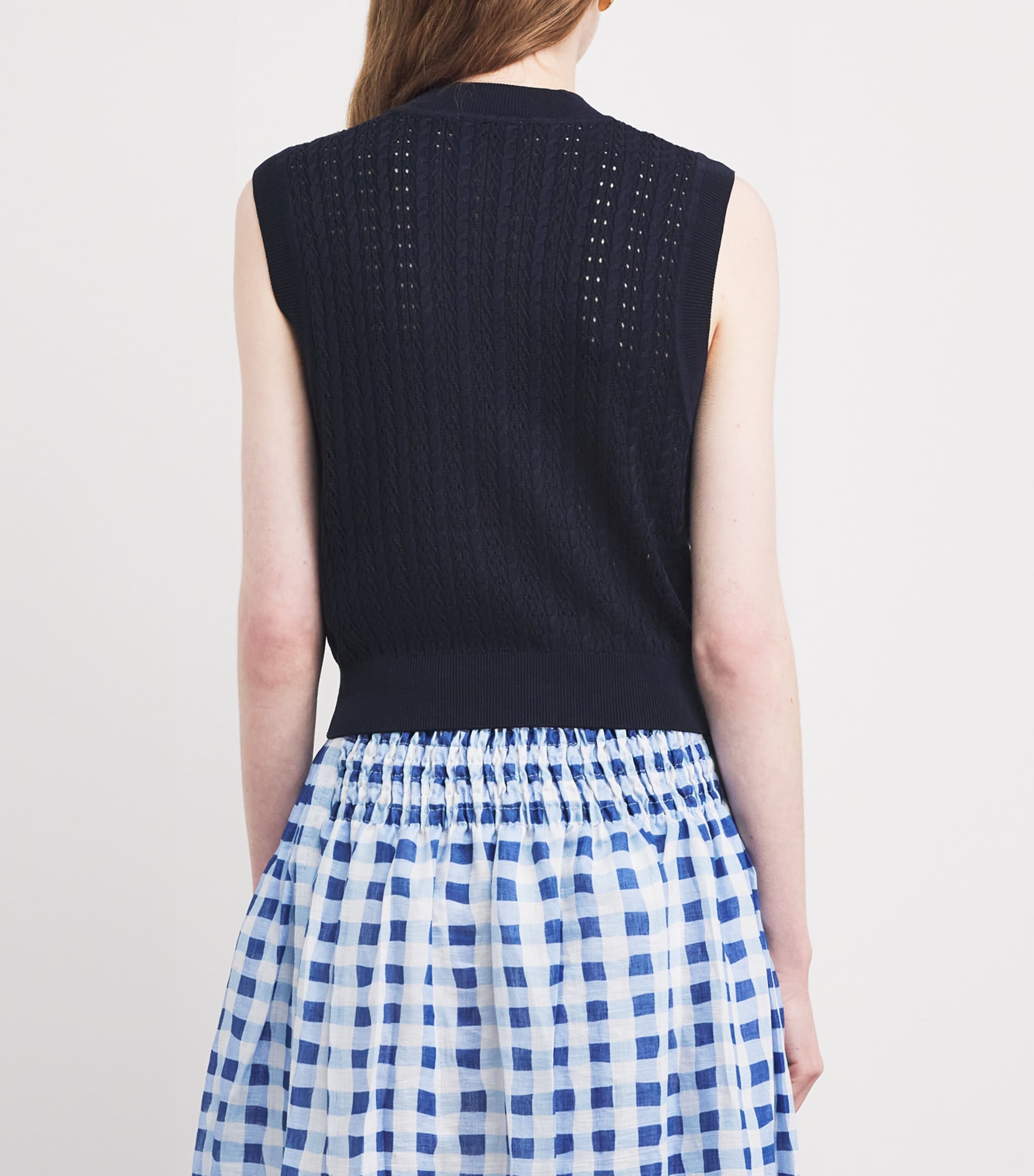 Sandro Paris Womens Open-Knit Tank Top Navy Blue Image 5