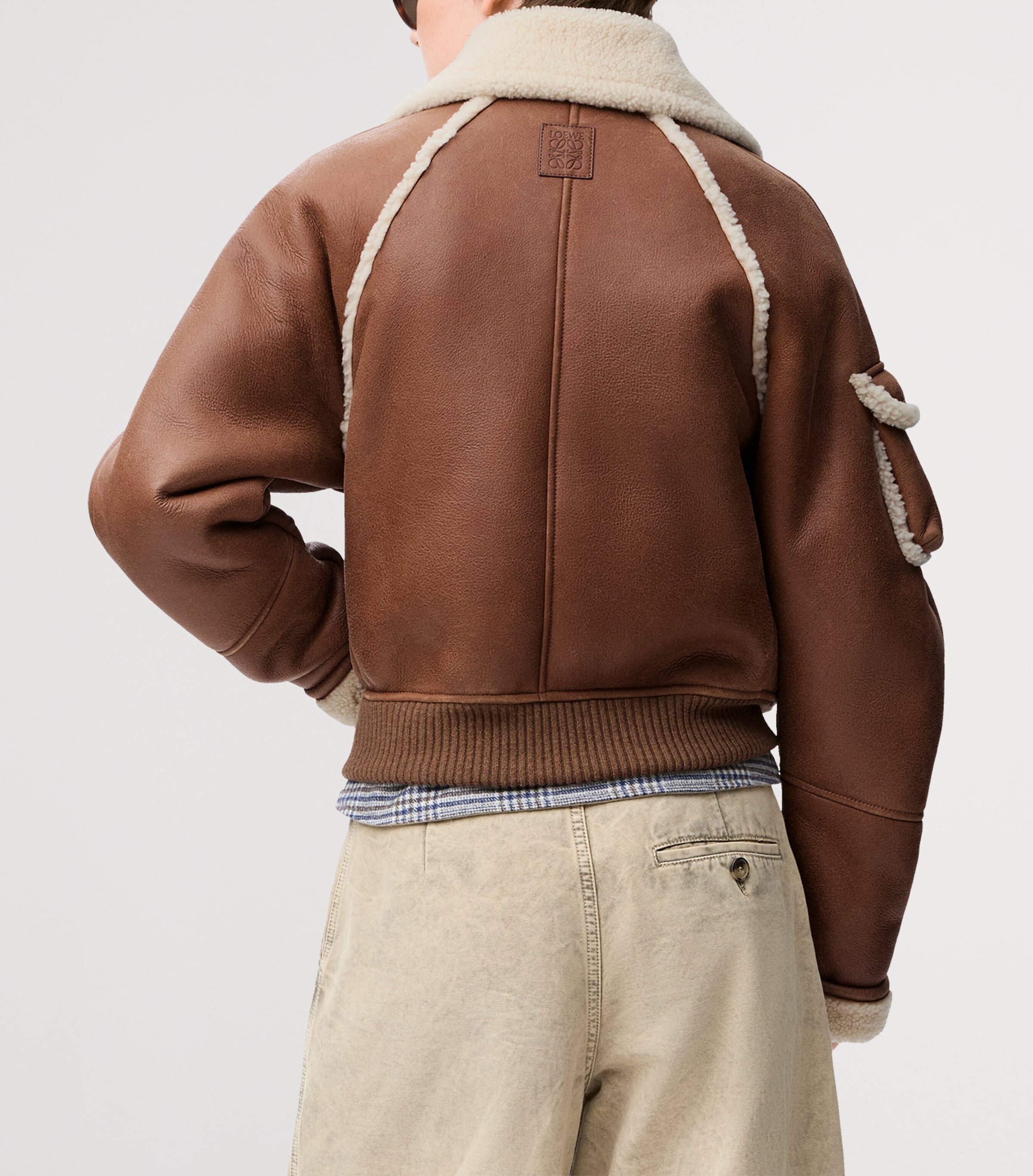 Lambskin Shearling-Collar Bomber Jacket BROWN Image 4