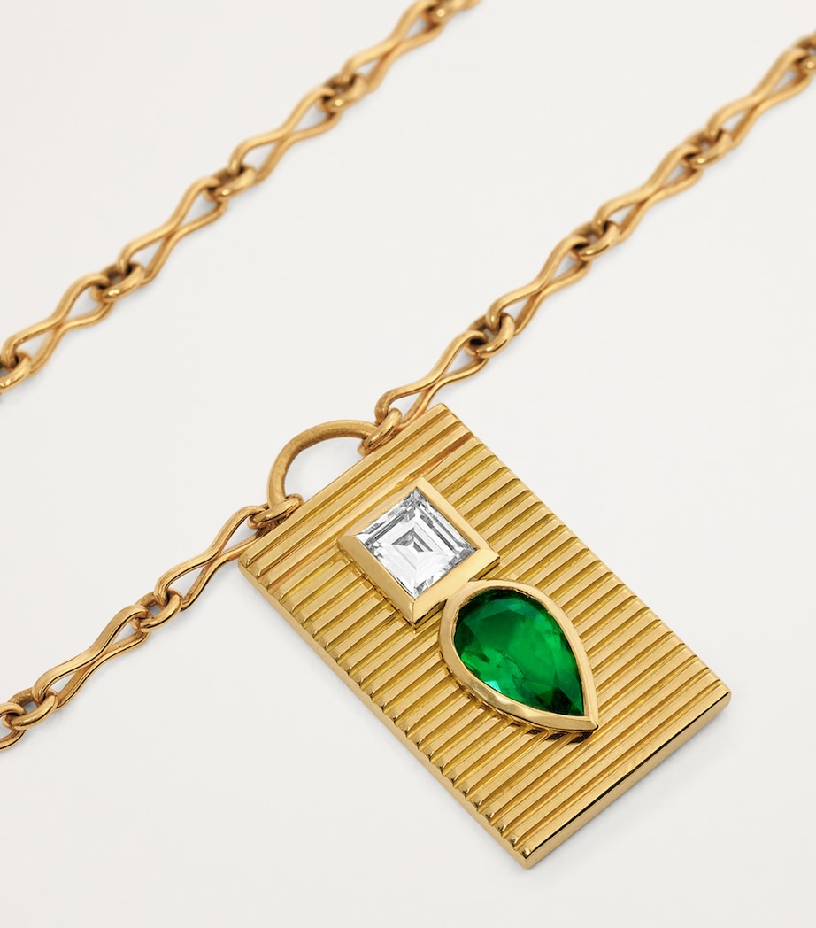 Yellow Gold, Diamond and Emerald Duet Necklace YELLOW GOLD Image 5