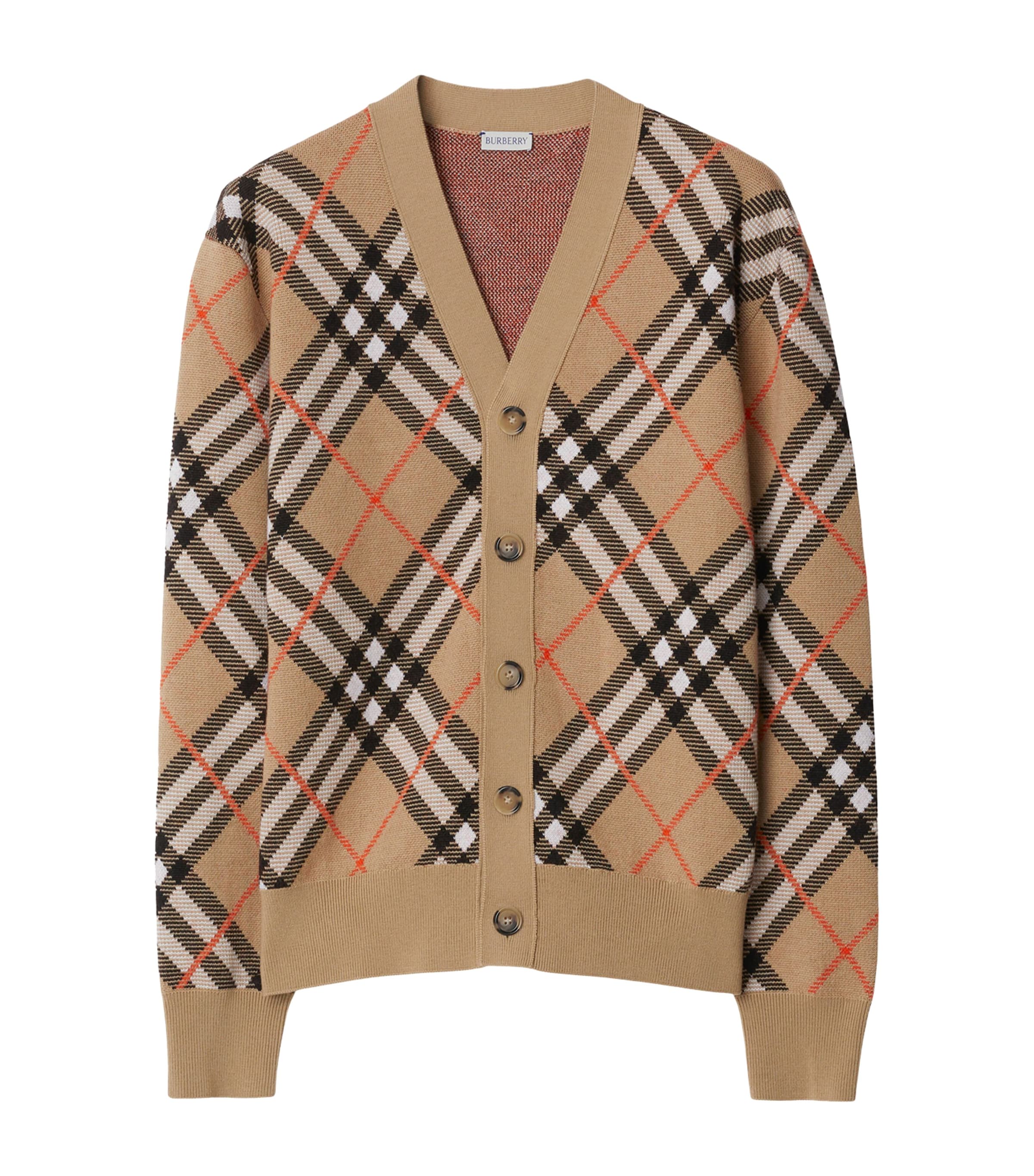 Wool-Blend Check Cardigan SAND IP CHECK Image 1