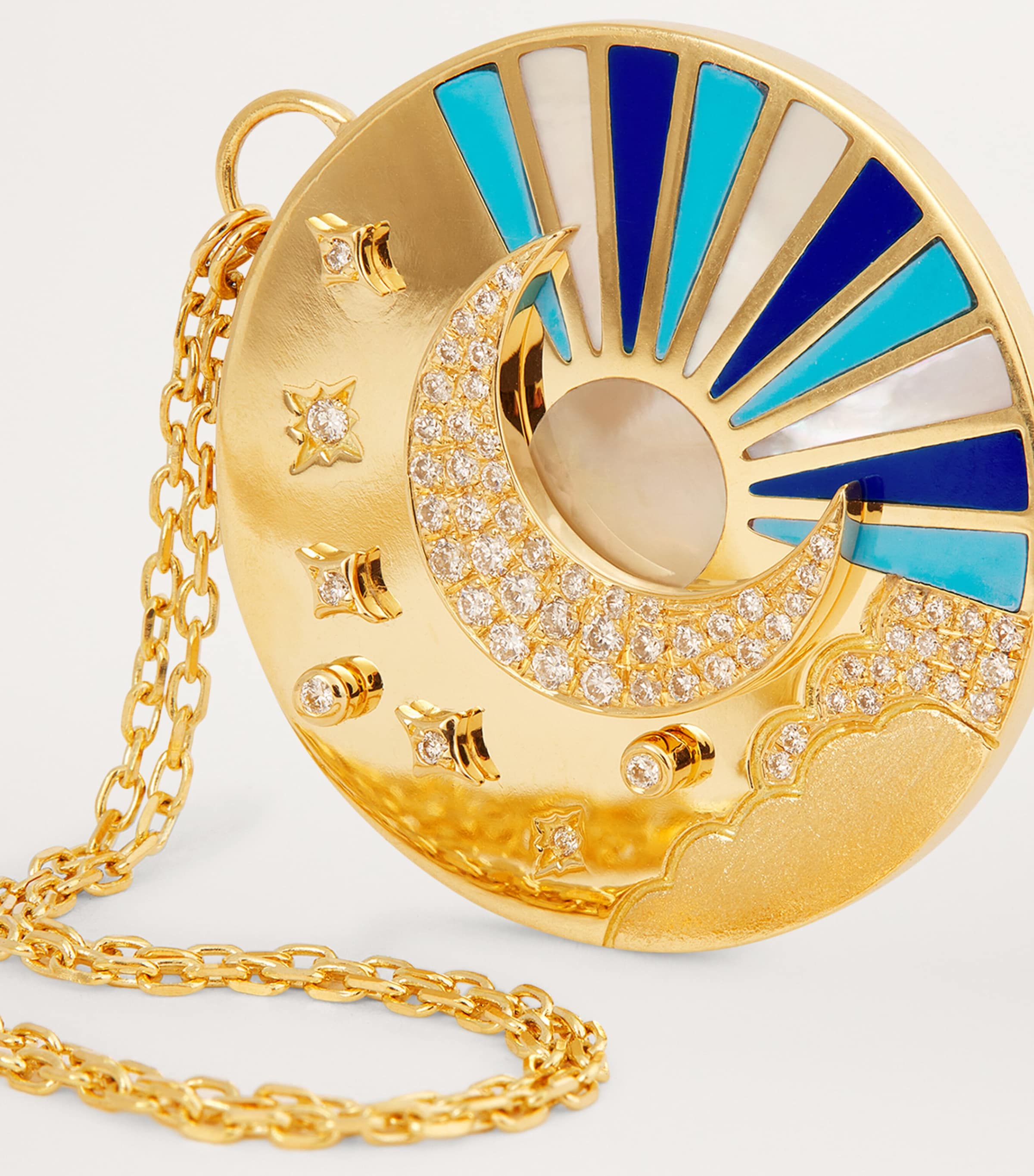 Yellow Gold, Diamond, Lapis, Pearl and Turquoise Cosmic Love Necklace YELLOW GOLD Image 6