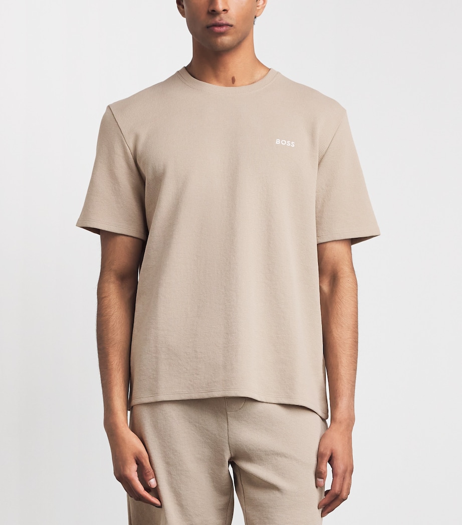 BOSS Mens Cotton-Blend Waffle-Knit T-Shirt Light Beige Image 4