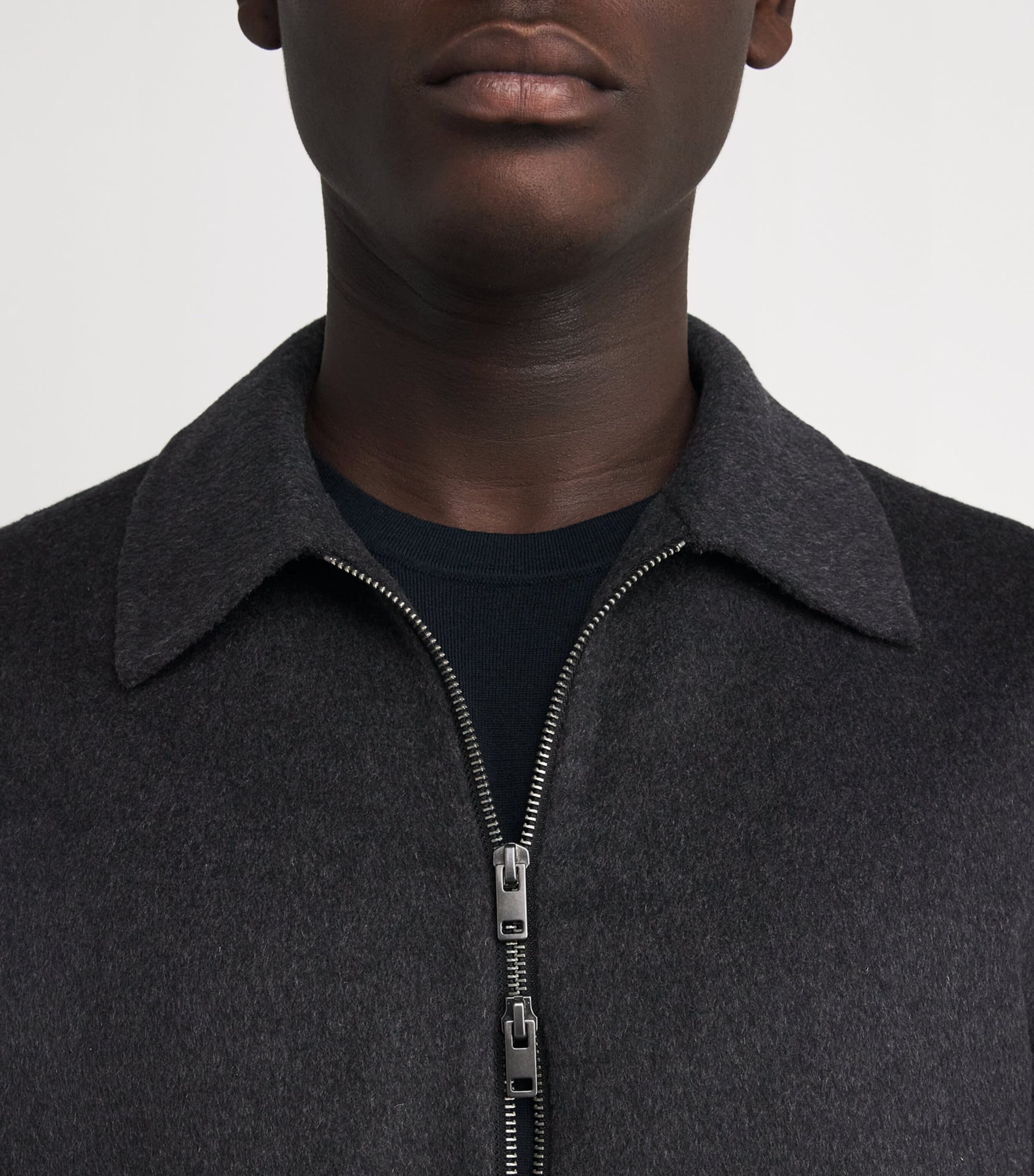 Wool-Blend Collared Jacket 008HBK H BLACK Image 6