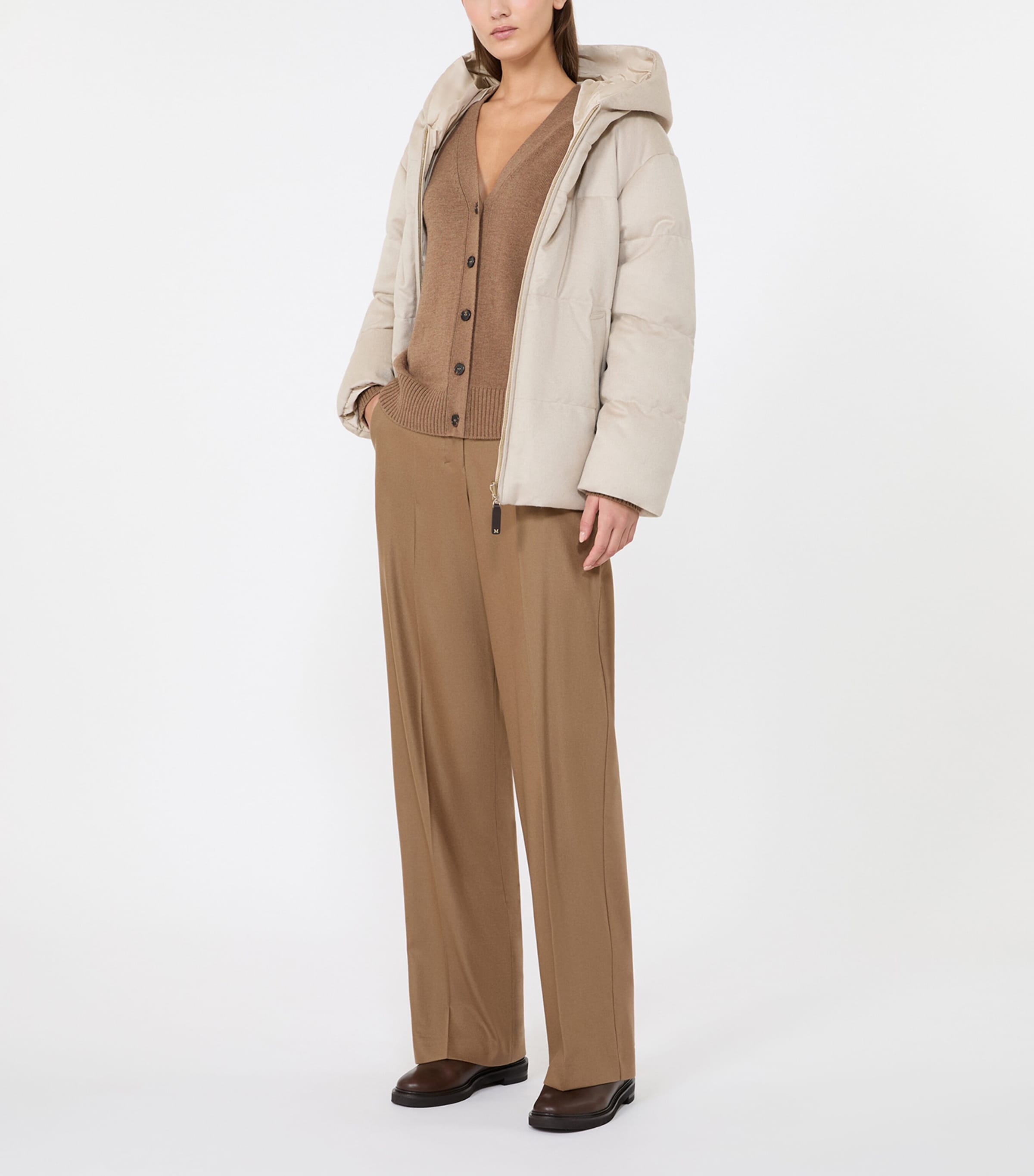 Max Mara Womens Down-Wool Reversible Puffer Jacket Albino Image 3