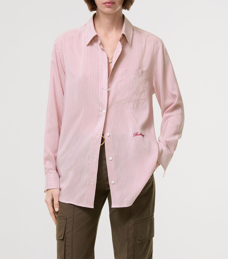 Burberry Womens Silk Stripe Relaxed Shirt Chalk Whtrhubarb Pk Image 2