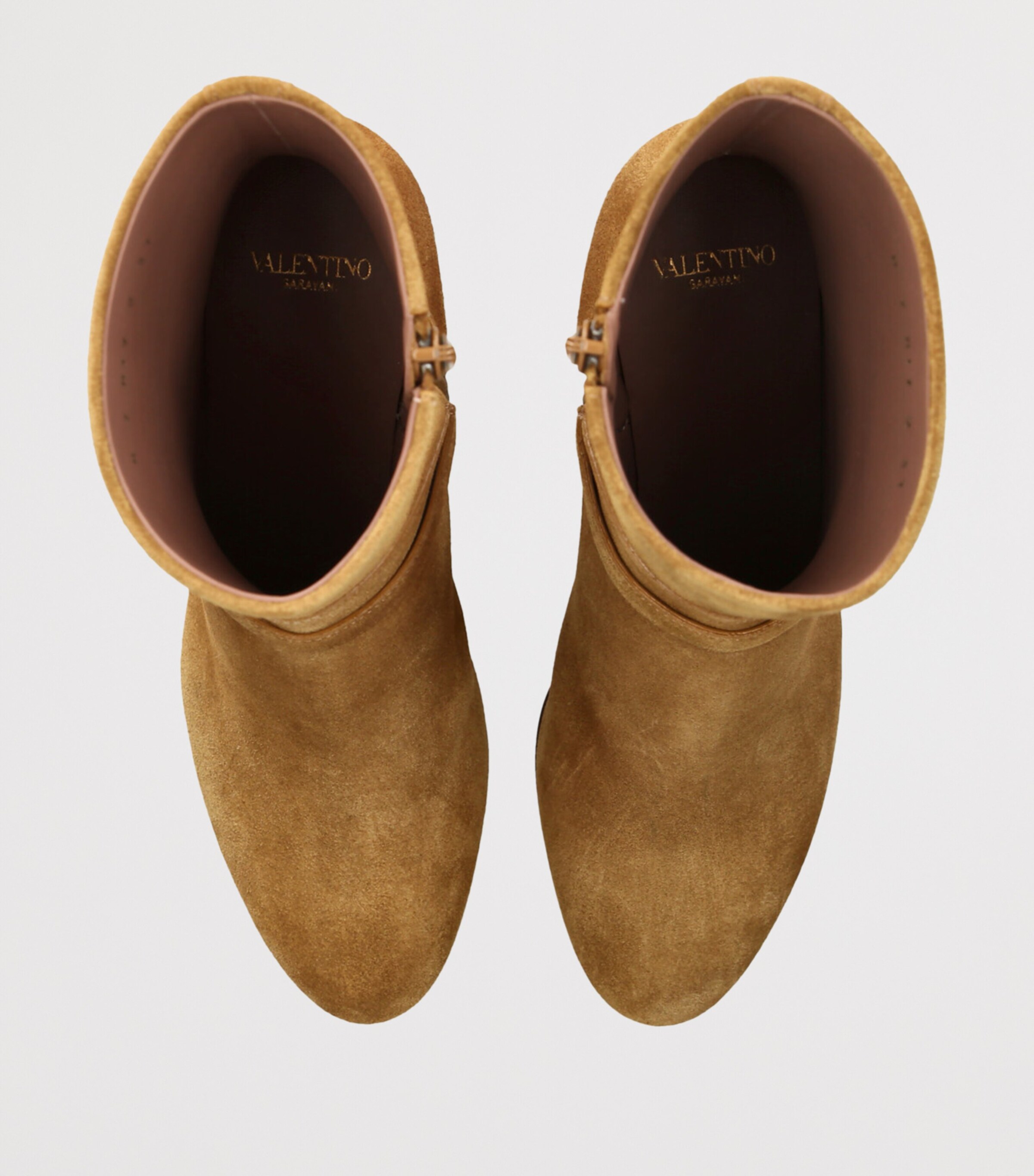 Valentino Garavani Womens Suede Pattie Heeled Ankle Boots 75 Tan Image 4