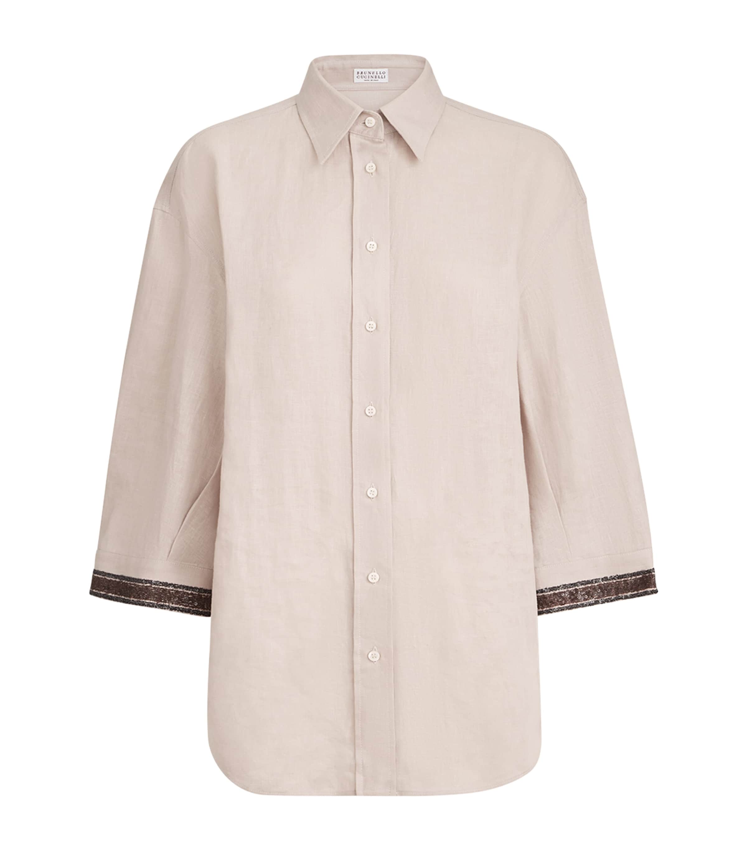 Brunello Cucinelli Womens Linen Embellished Shirt Image 1