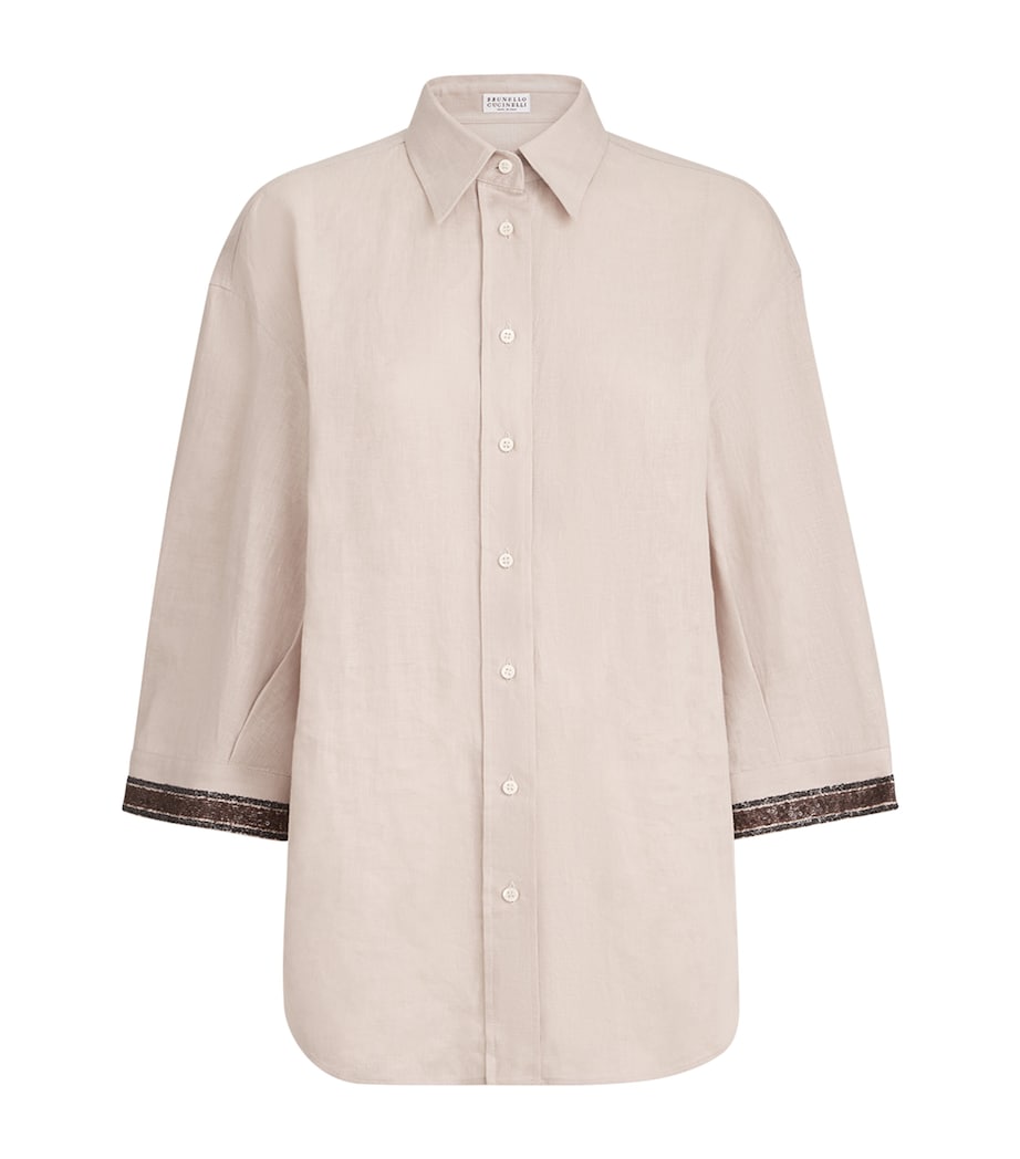 Brunello Cucinelli Womens Linen Embellished Shirt Image 1