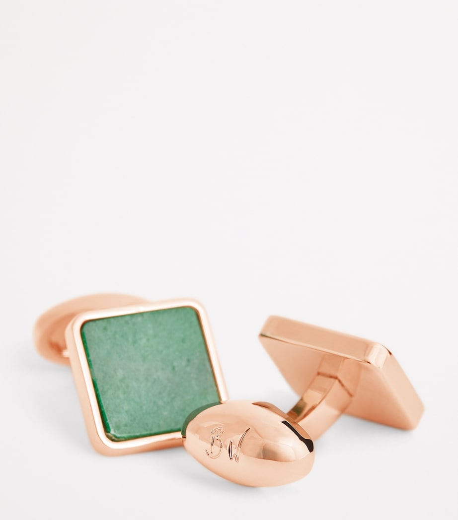 Rose Gold-Plated Key Stone Cufflinks GREEN Image 6