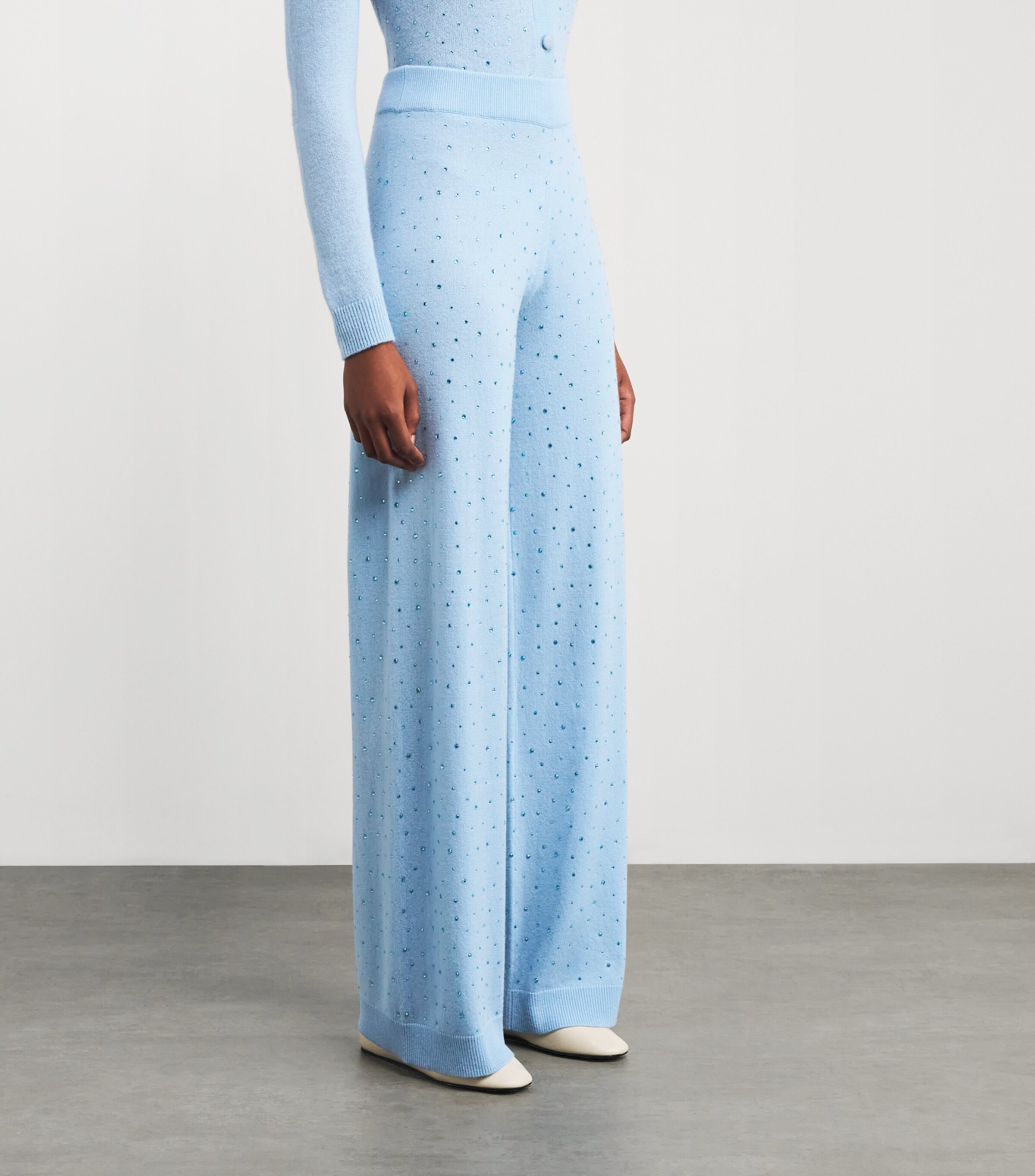 Allude Womens Wool-Cashmere Crystal-Embellished Trousers Blue Image 3