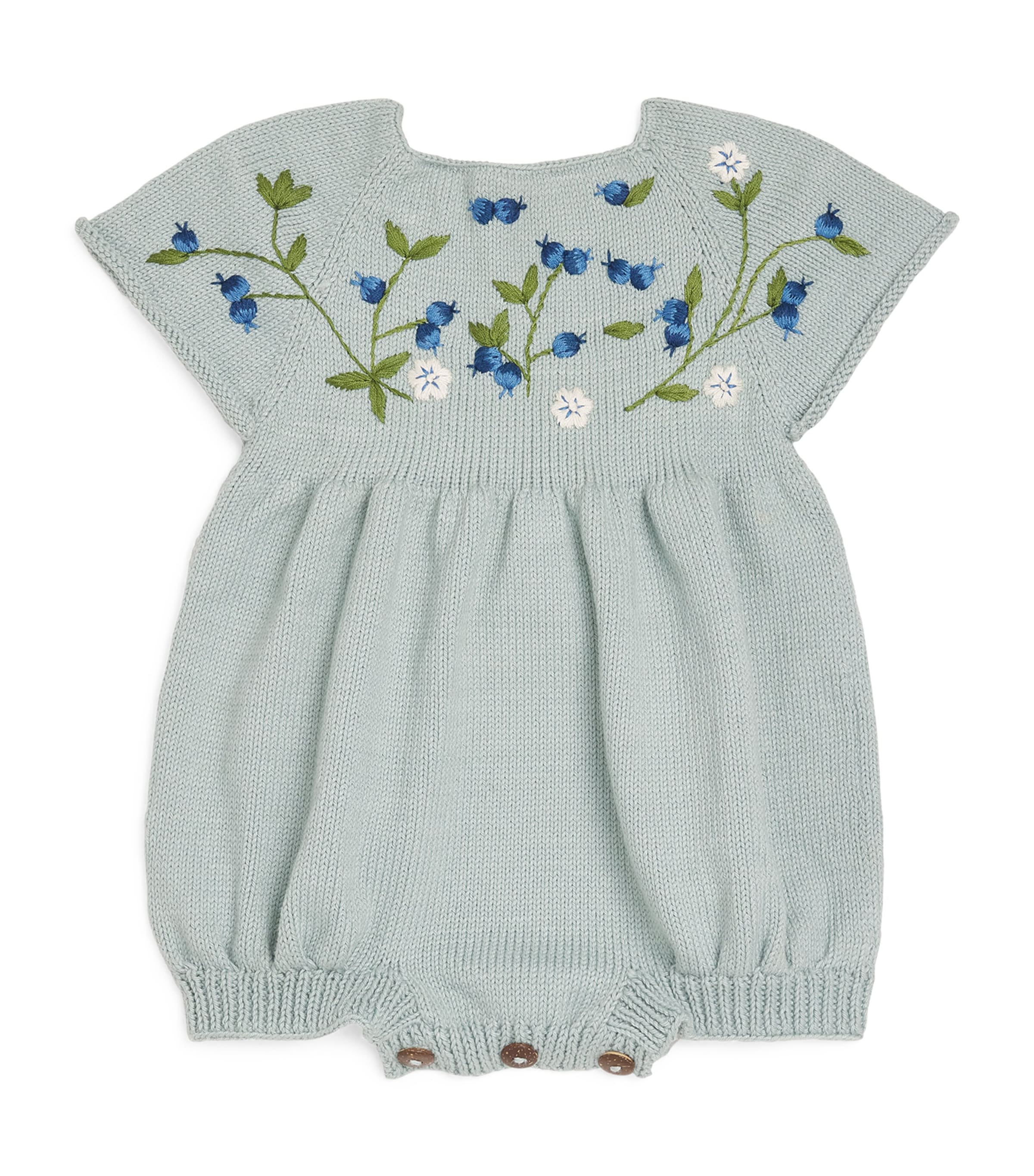 Shirley Bredal Cotton Embroidered Blueberry Bodysuit (6-24 Months) Db Duck Blue Image 1