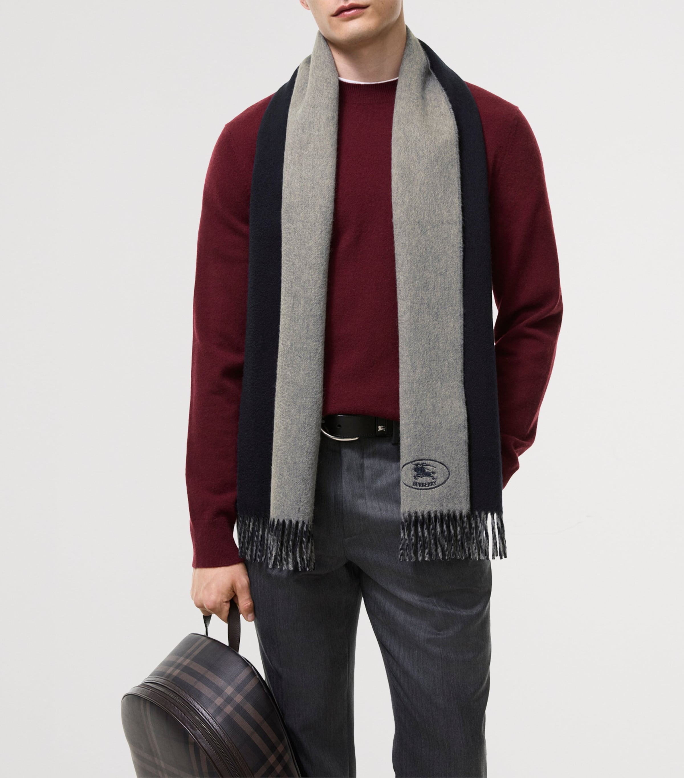 Burberry Cashmere Reversible Knight Scarf Grey/navy Image 3