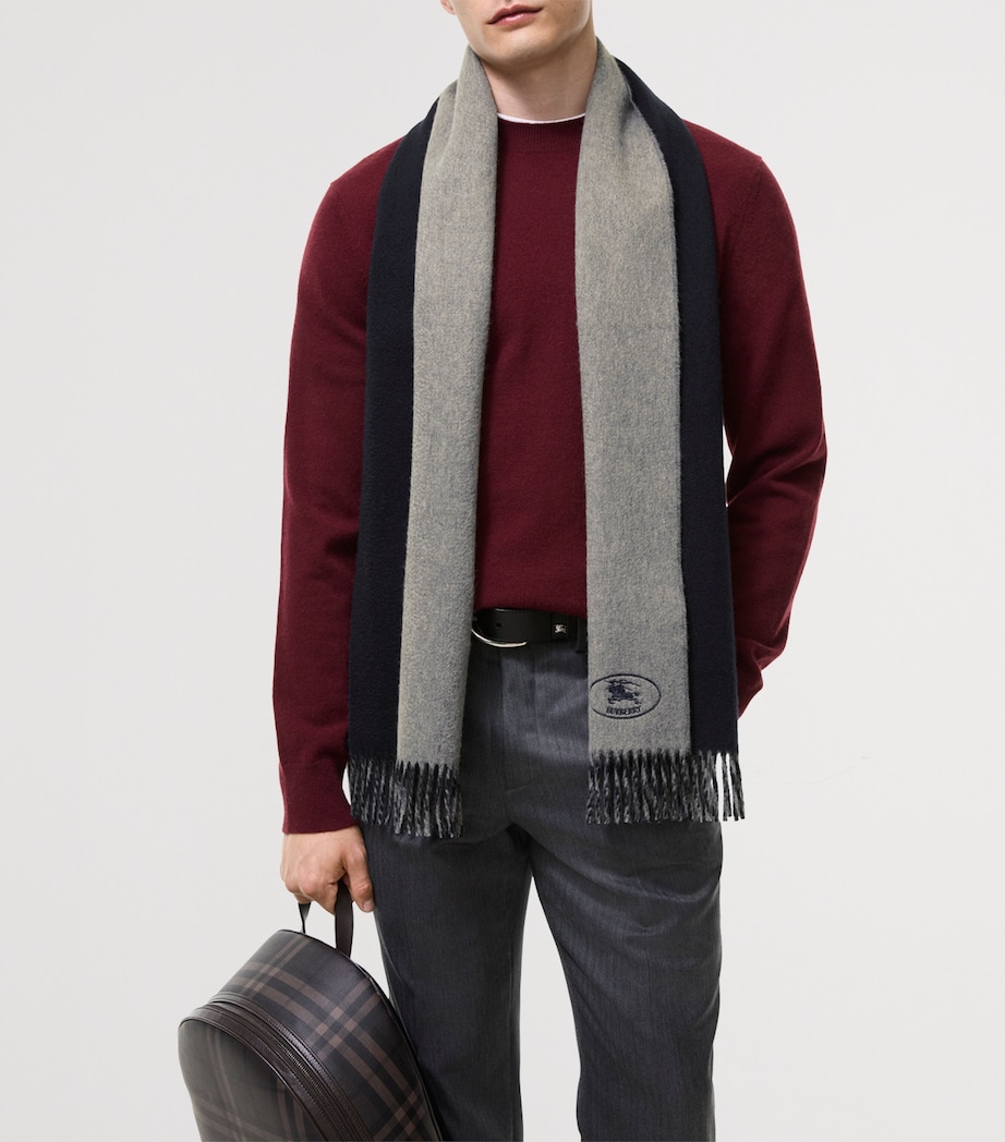 Burberry Cashmere Reversible Knight Scarf Grey/navy Image 3