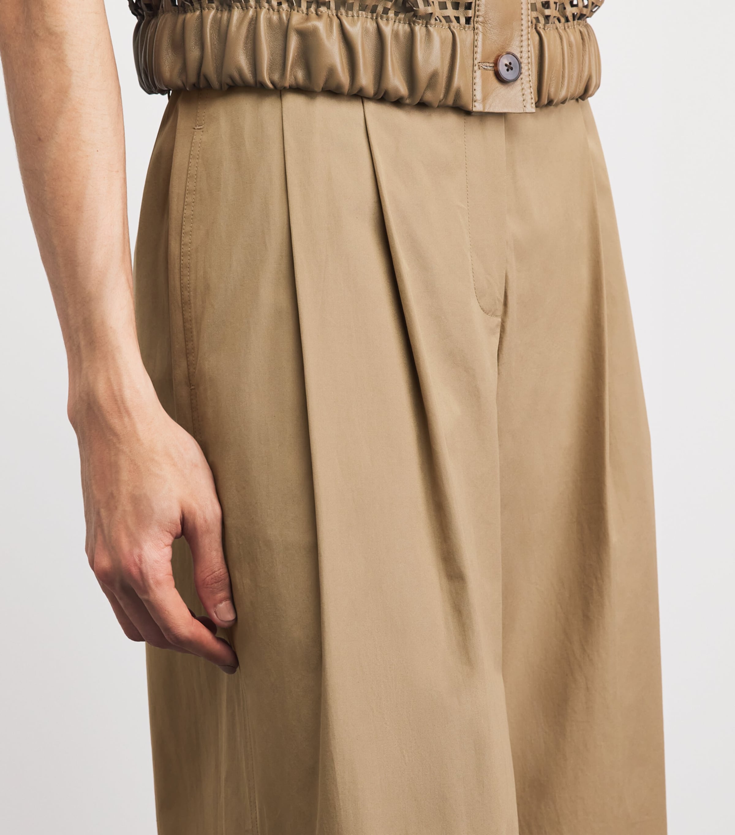 Lafayette 148 Womens Cotton Plated Wide-Leg Trousers Cadkh Cadet Khaki Image 3