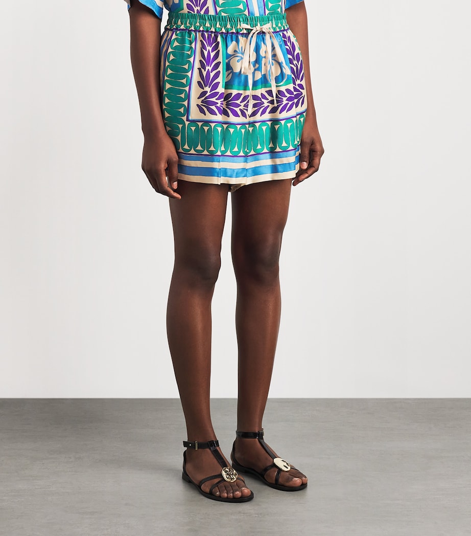 Sandro Paris Womens Floral Drawstring Shorts Green / Purple Image 4