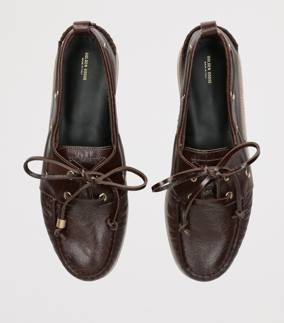 Golden Goose Leather Boat Shoes Dark Brown Image 4