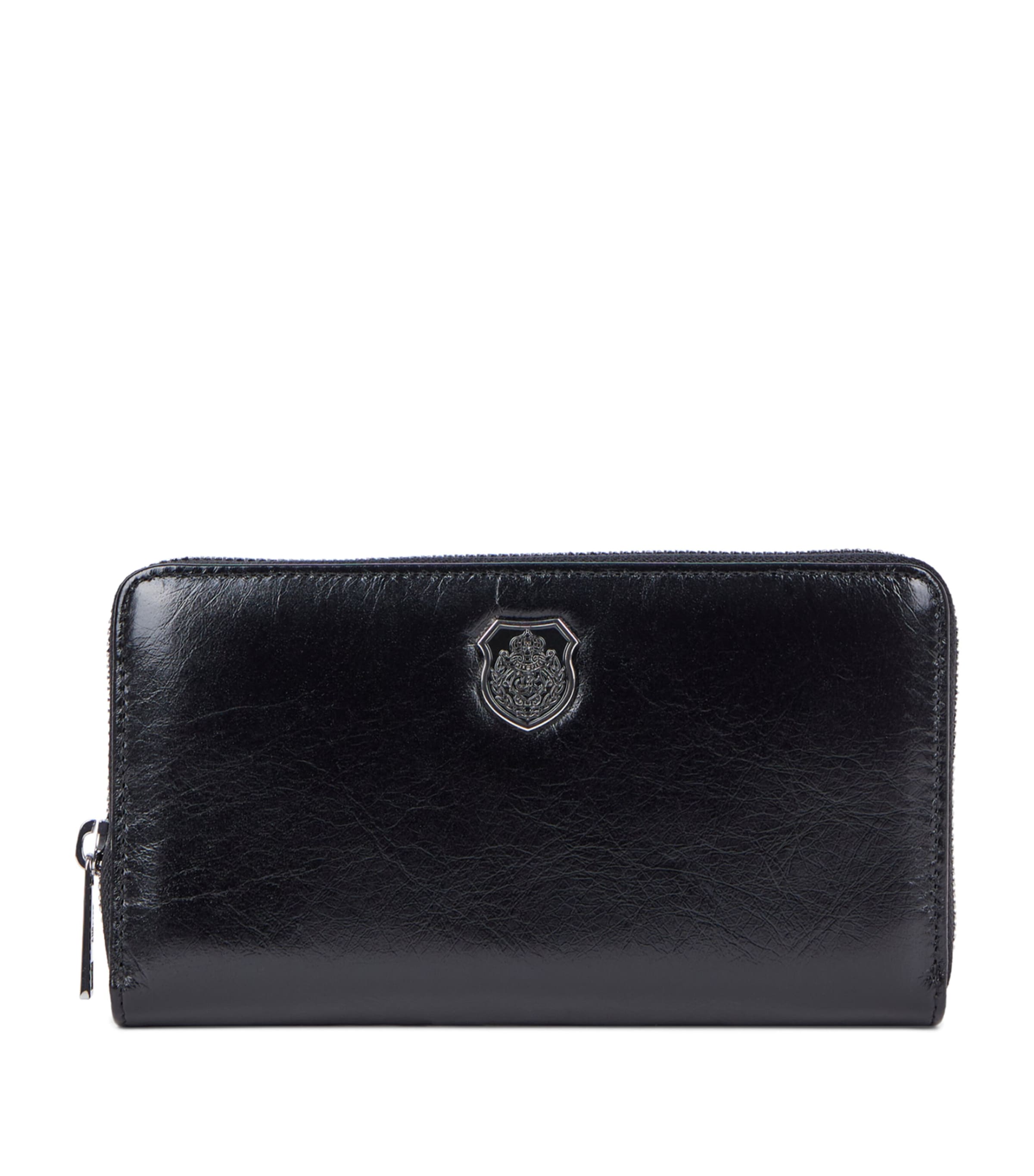 The Kooples Leather Zipped Blazon Wallet In Black