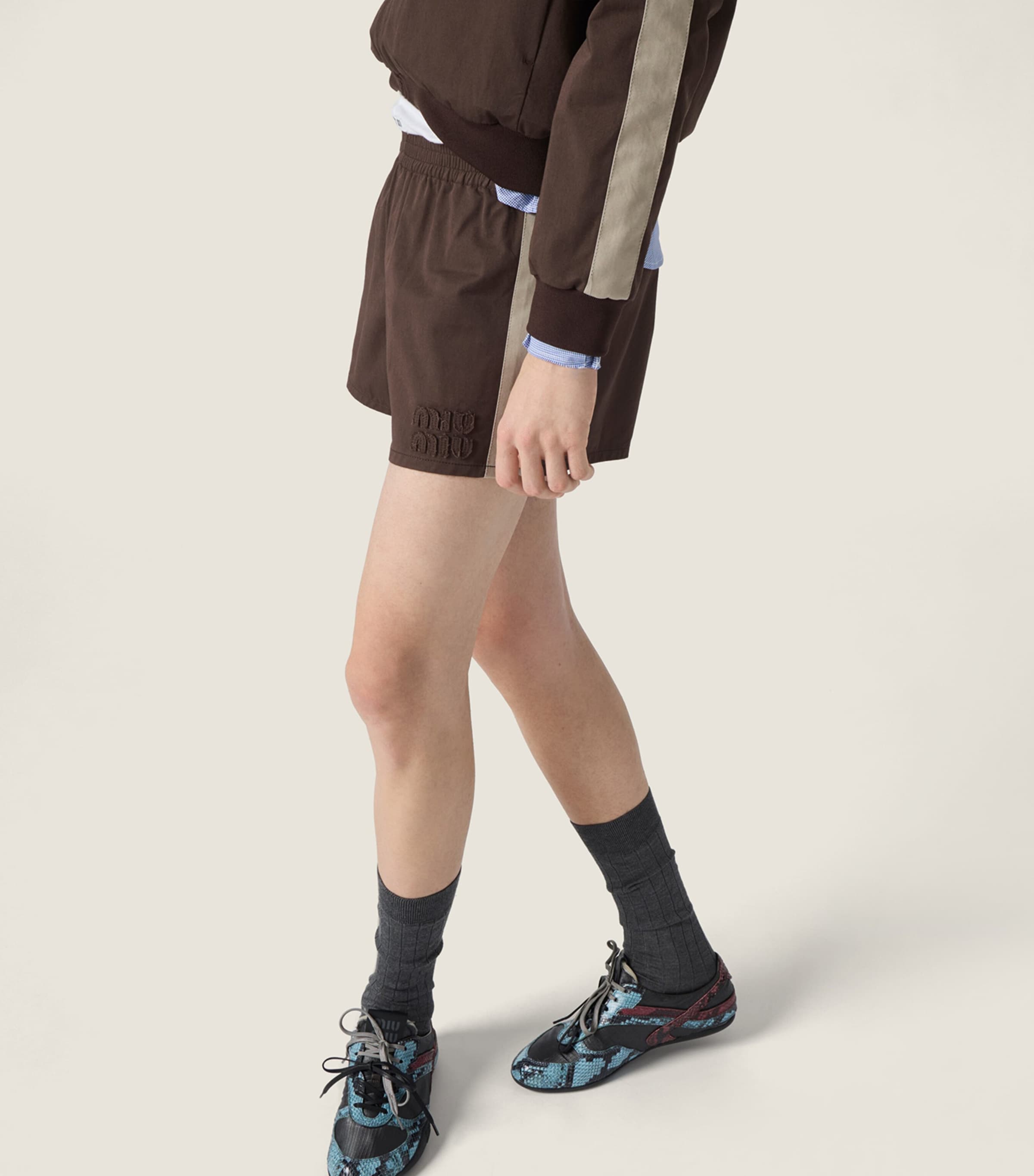 Miu Miu Womens Cotton Twill Shorts Brown Image 4