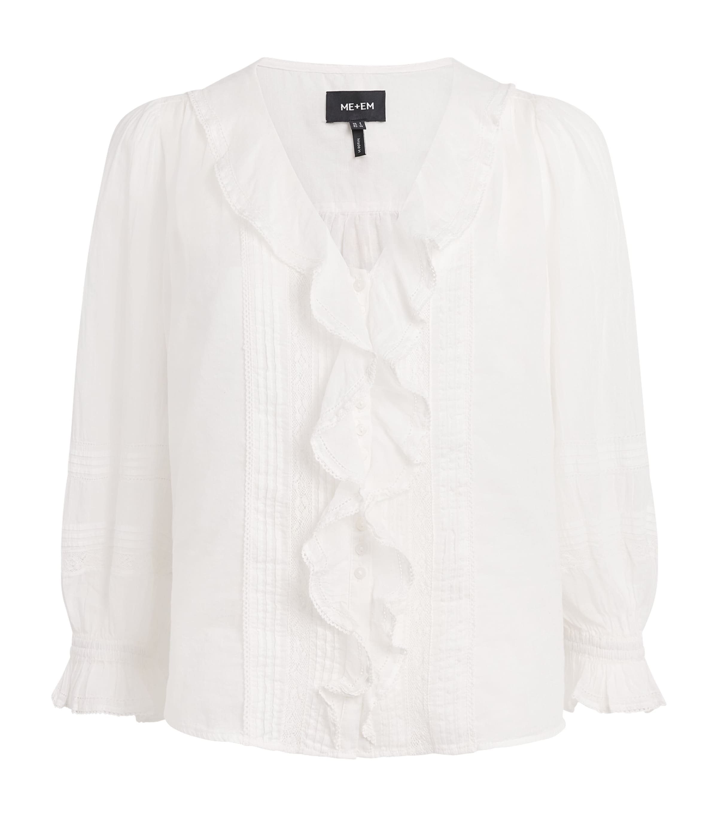 ME+EM Womens Cotton Voile Ruffle Blouse White Image 1