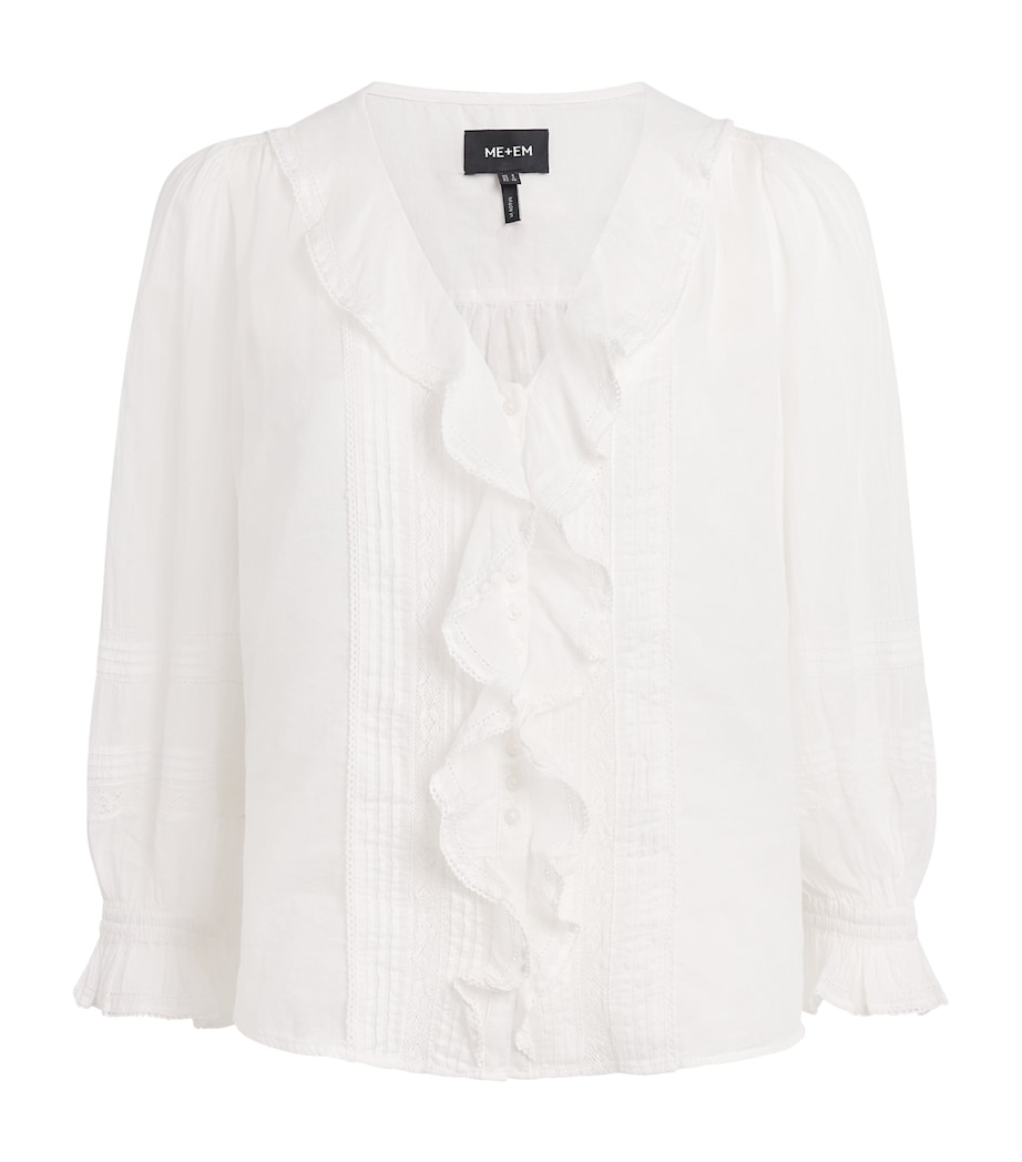 ME+EM Womens Cotton Voile Ruffle Blouse White Image 1