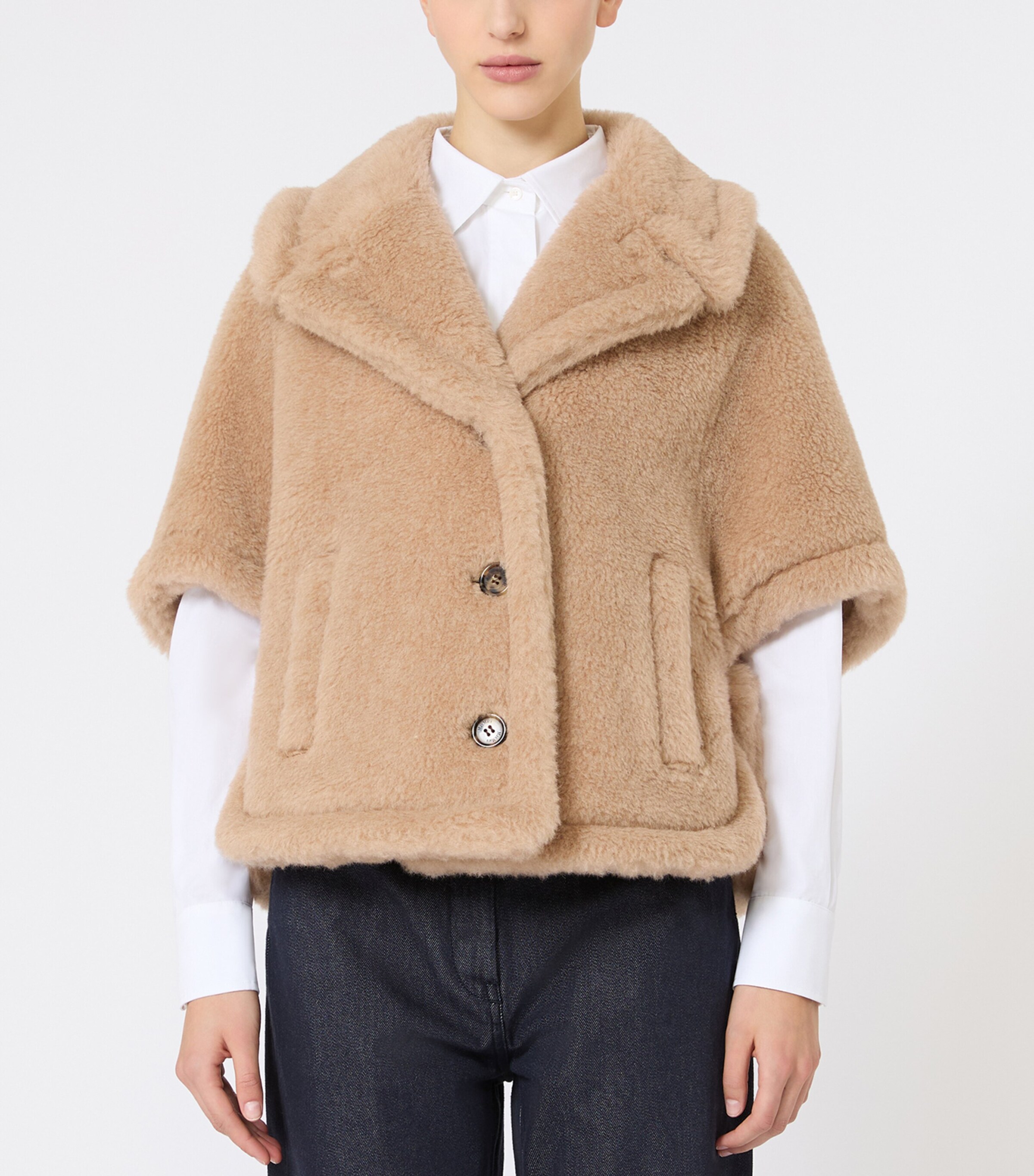 Max Mara Womens Alpaca-Cashmere-Silk Teddy Cape Beige Image 2