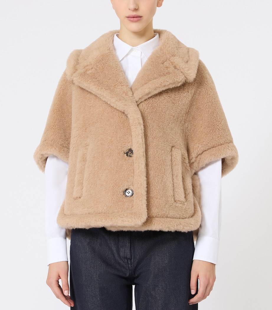 Max Mara Womens Alpaca-Cashmere-Silk Teddy Cape Beige Image 2