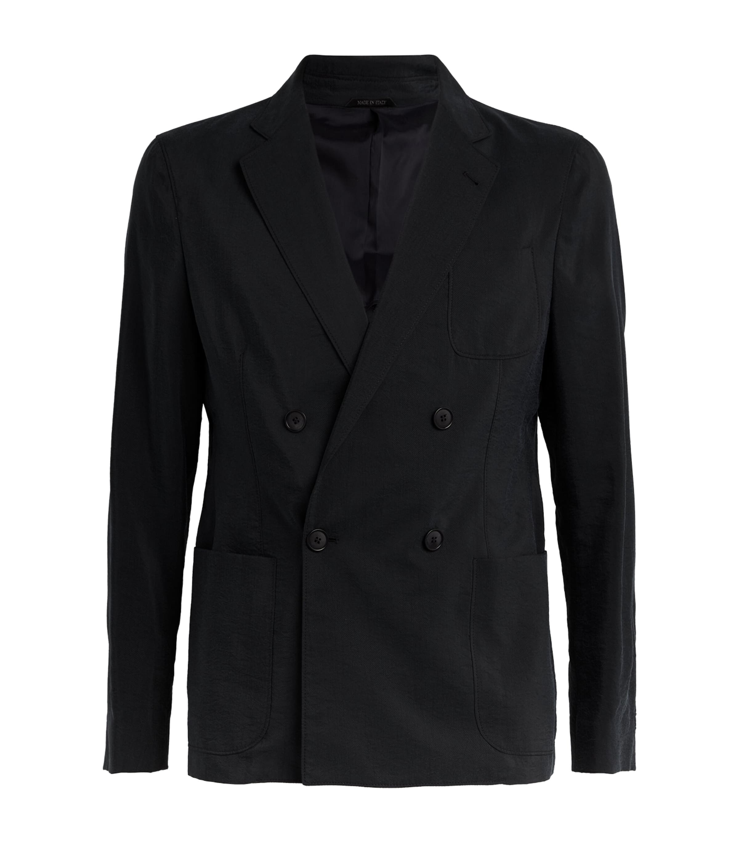 Shop Giorgio Armani Silk-blend Double-breasted Blazer In Blue