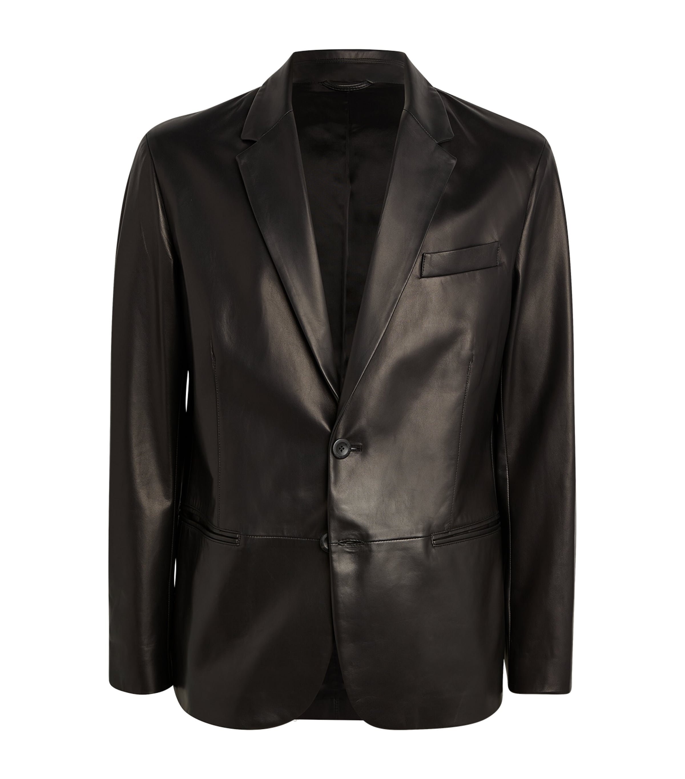 Shop Giorgio Armani Lambskin Single-breasted Blazer In Black