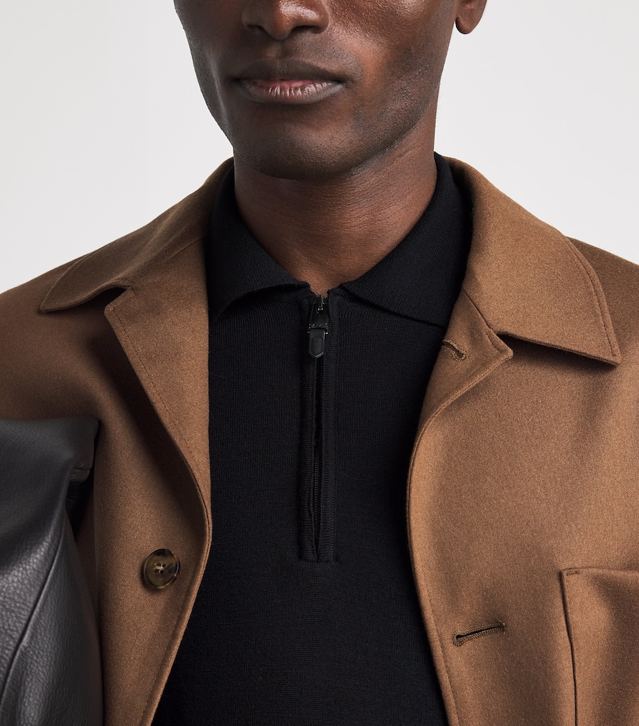 Canali Mens Wool Quarter-Zip Polo Sweater Black Image 3