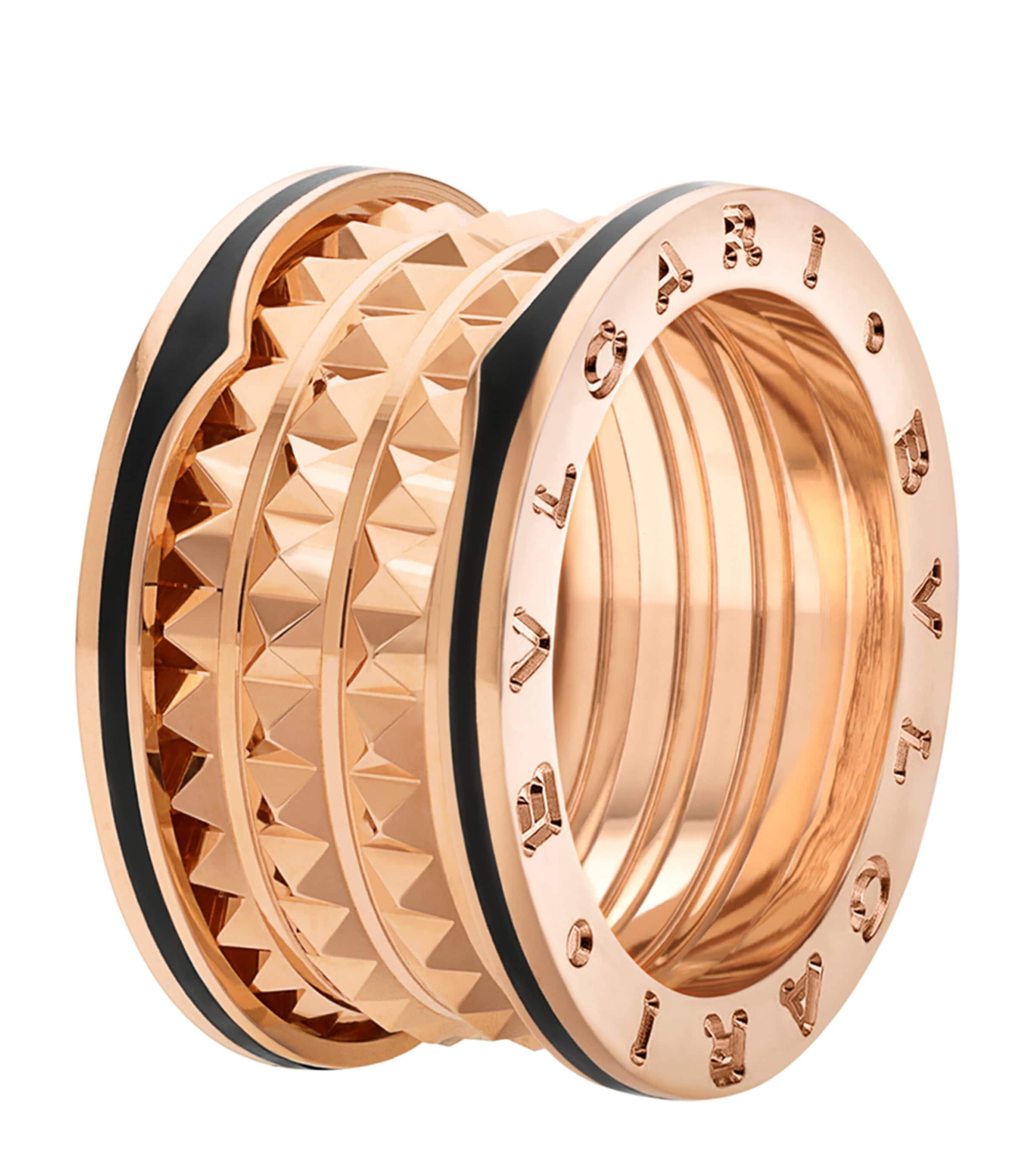 Bvlgari Rose Gold and Black Ceramic B.zero1 Rock Four-Band Ring Pink Gold Image 2