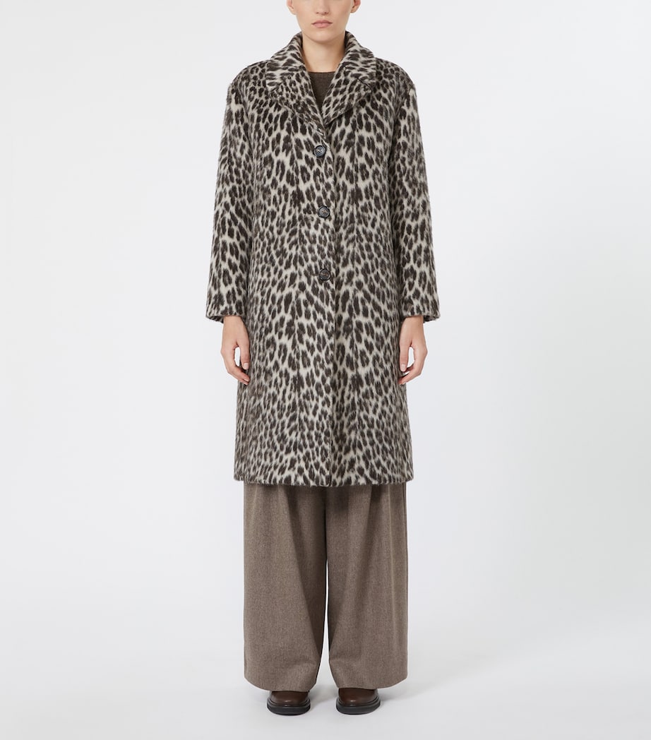 Max Mara Womens Wool-Alpaca Leopard Print Overcoat Ecru Image 3