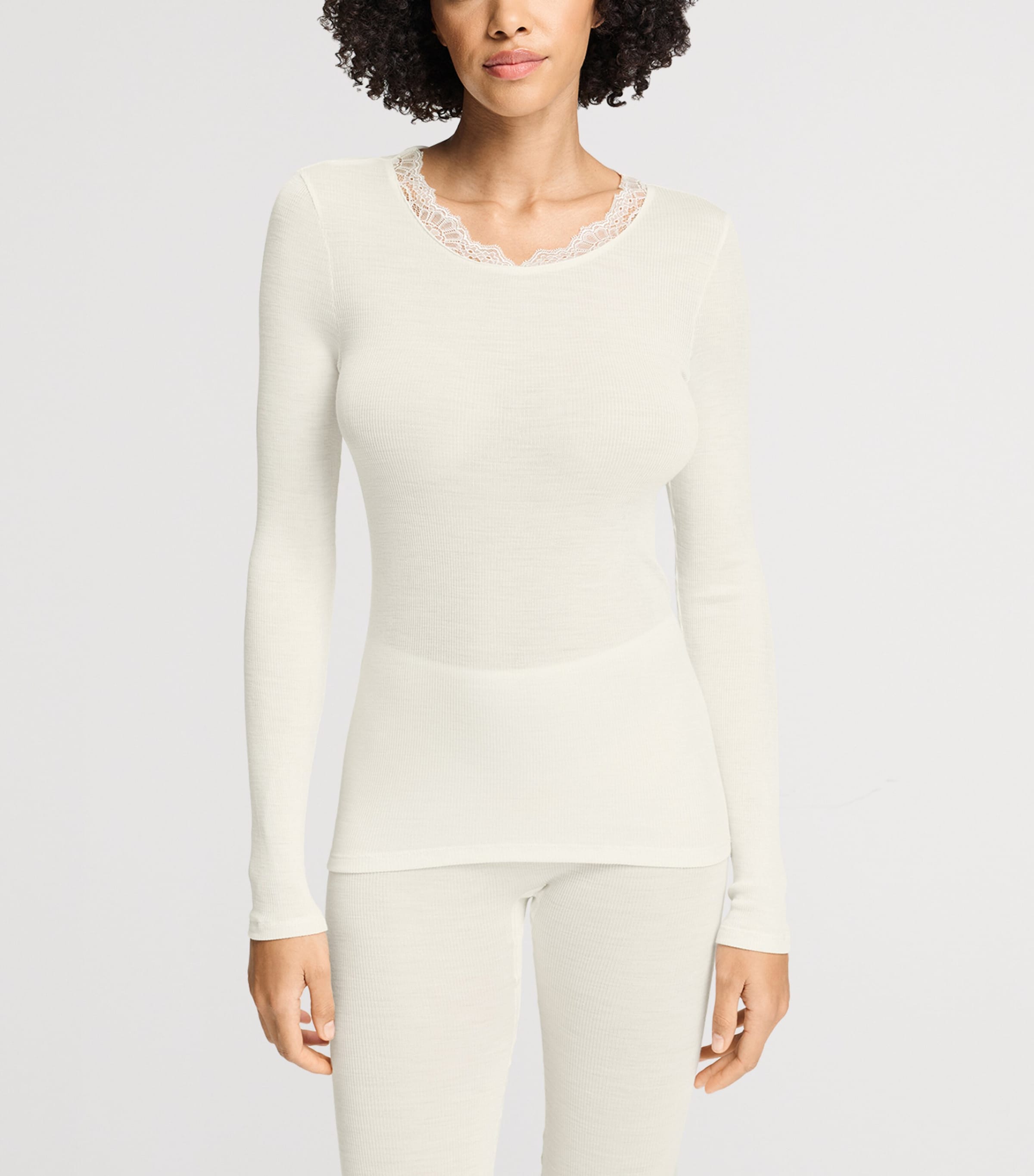 Hanro Womens Wool-Silk Long-Sleeve T-Shirt Misty White Image 4