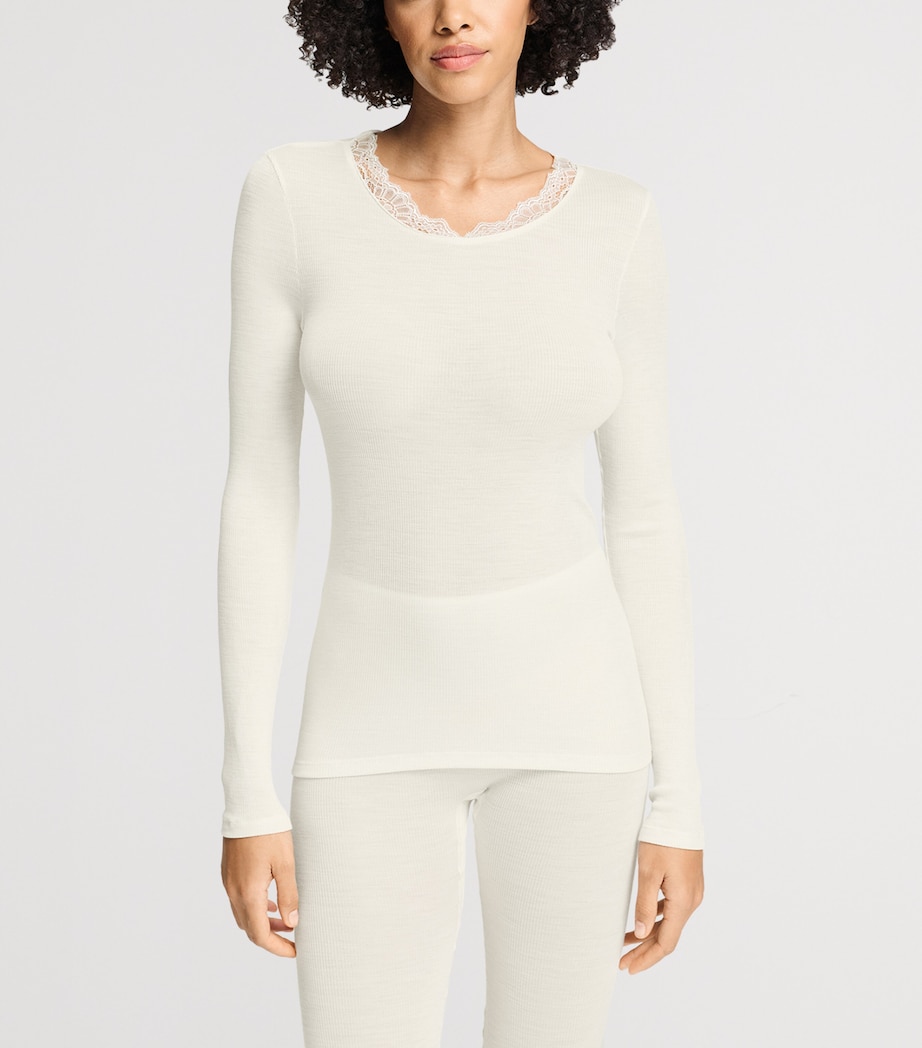 Hanro Womens Wool-Silk Long-Sleeve T-Shirt Misty White Image 4