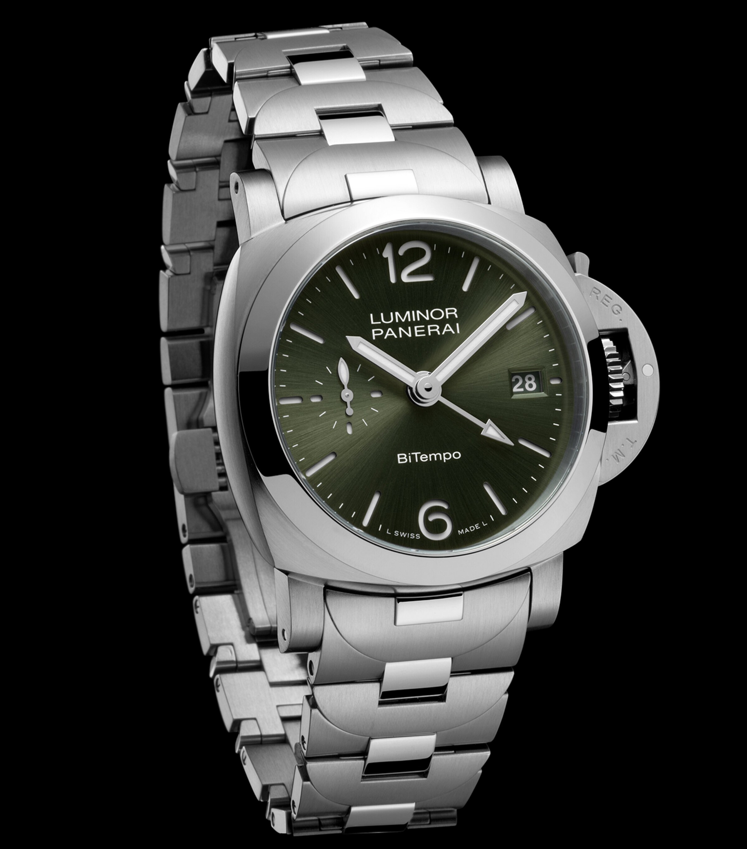 Brushed Steel Luminor Quaranta BiTempo Watch 40mm GREEN Image 5