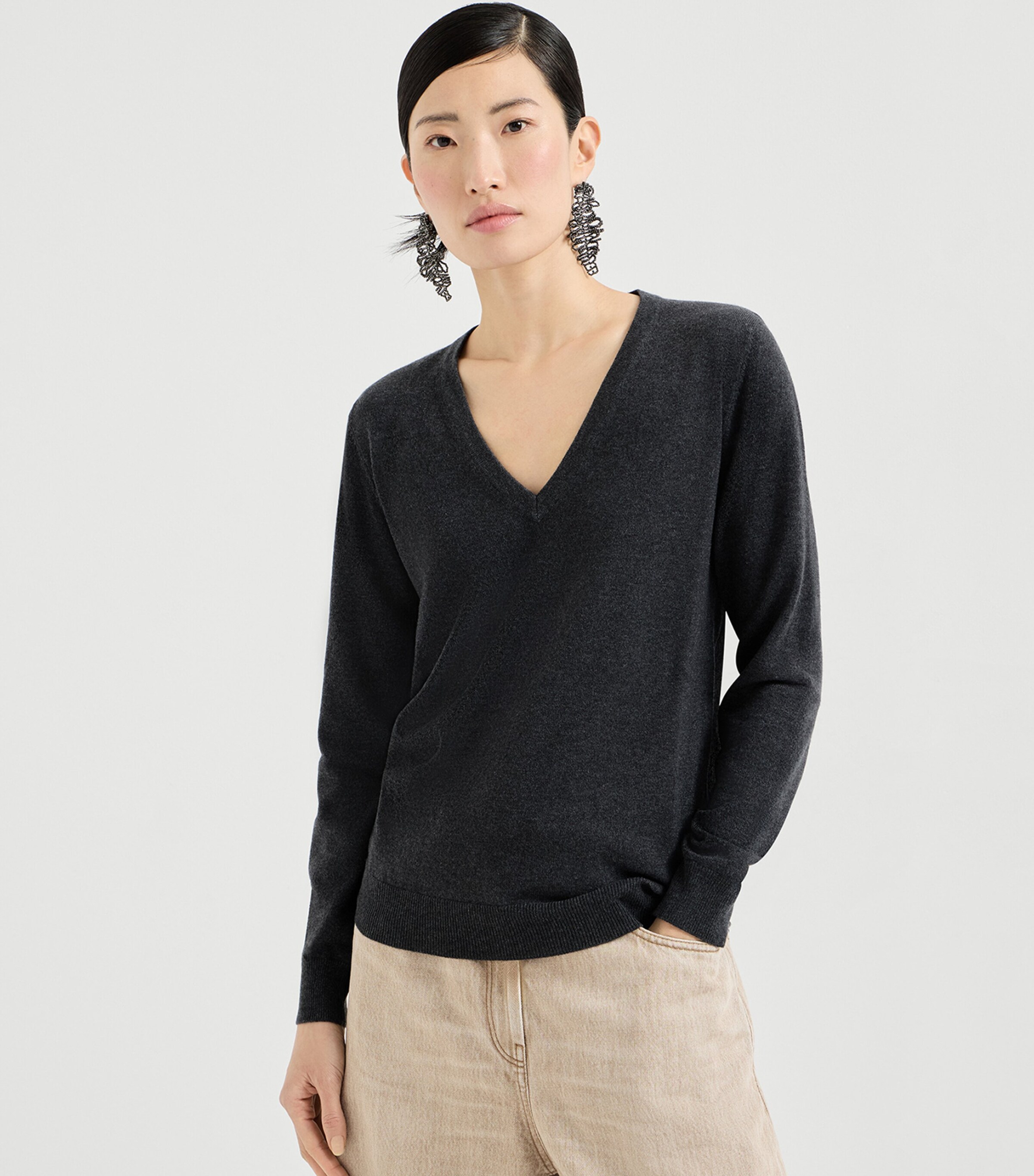 Brunello Cucinelli Womens Cashmere Monili-Detail Sweater Image 3