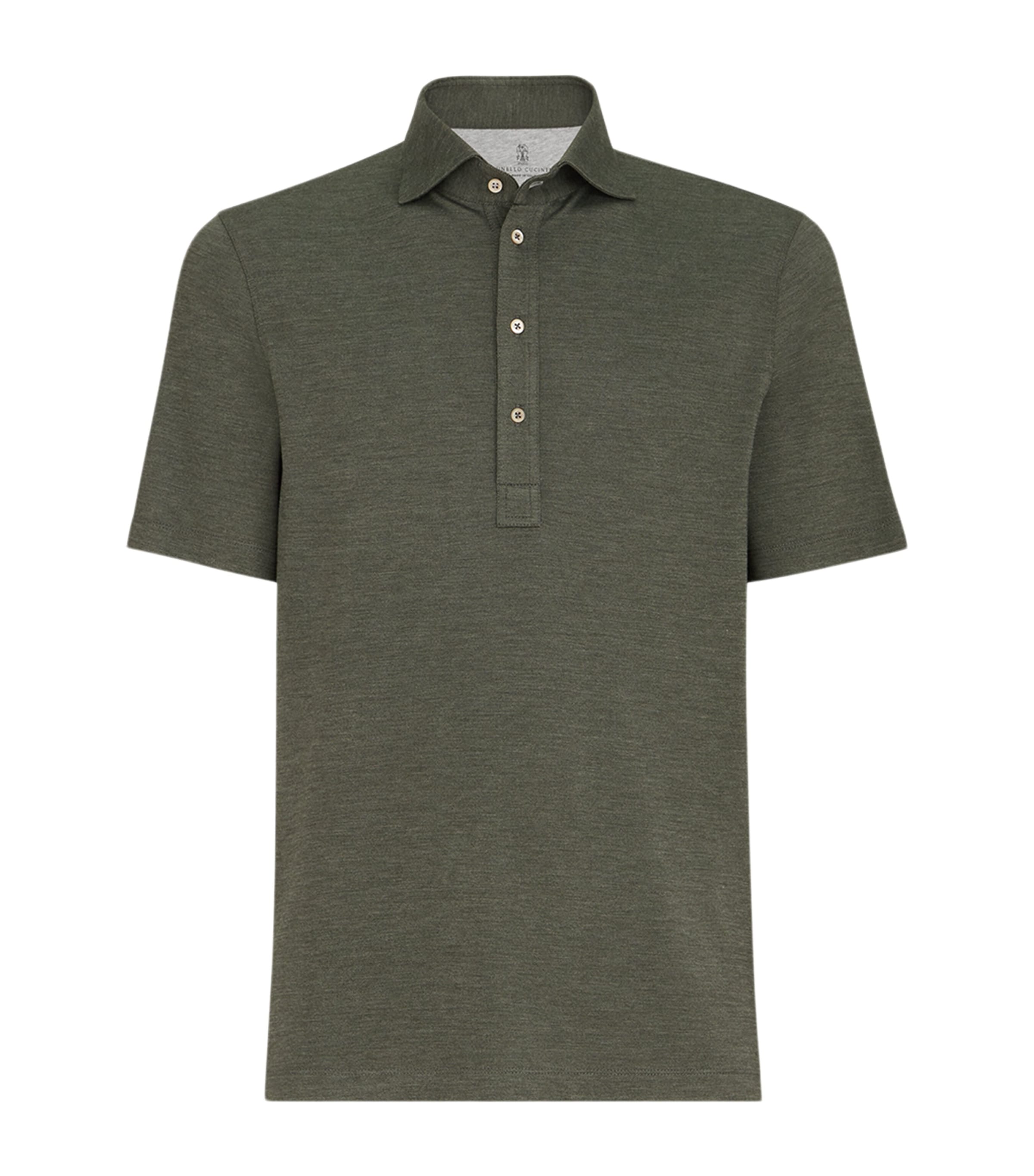 Brunello Cucinelli Mens Virgin Wool-Silk-Cotton Polo Shirt Image 1