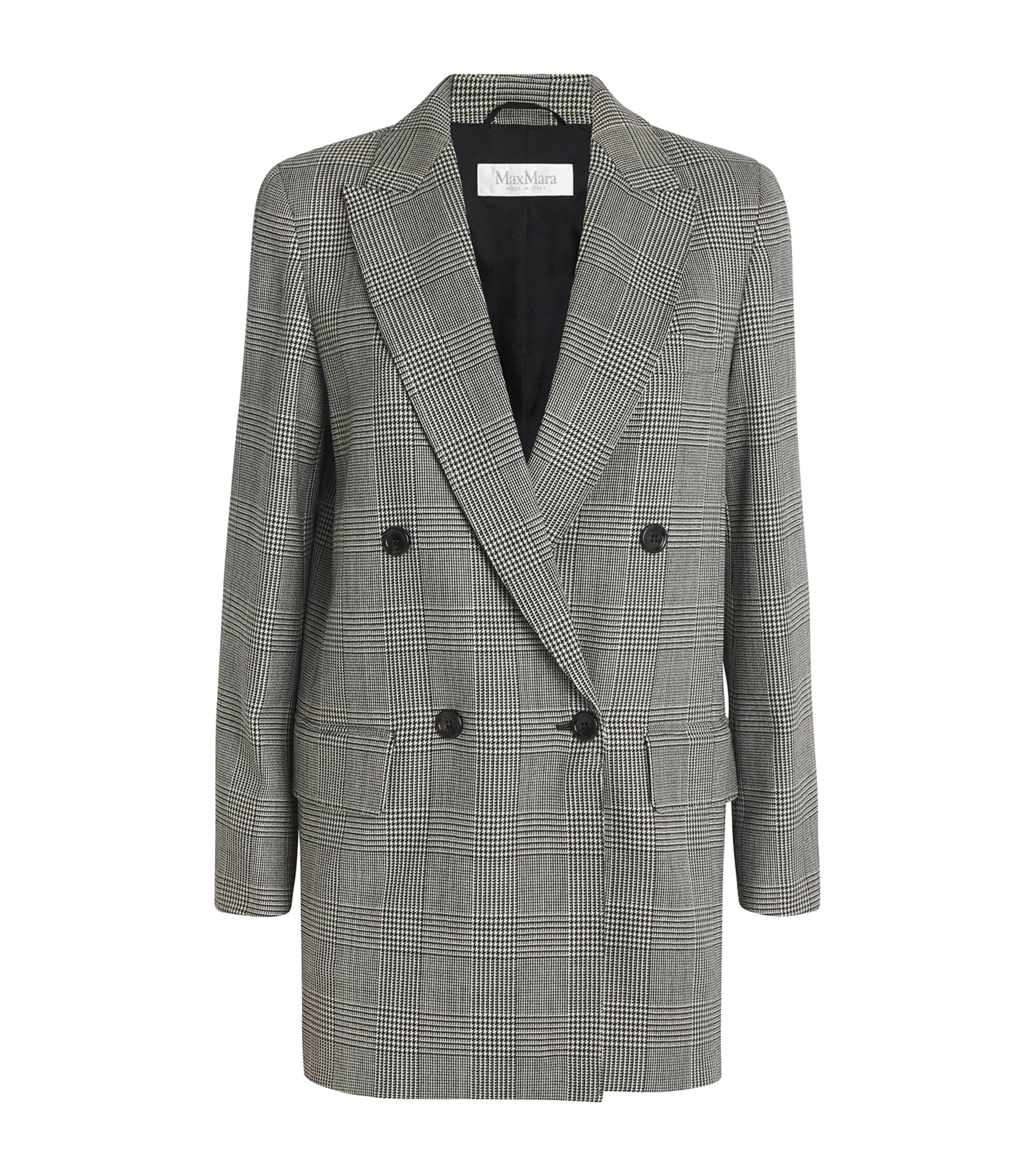 Max Mara Paniere Houndstooth Virgin Wool Blazer In Black