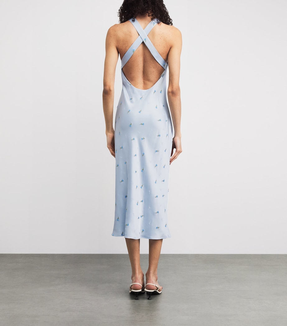 Claudie Pierlot Womens Satin Floral Crossover Midi Dress Sky Image 4
