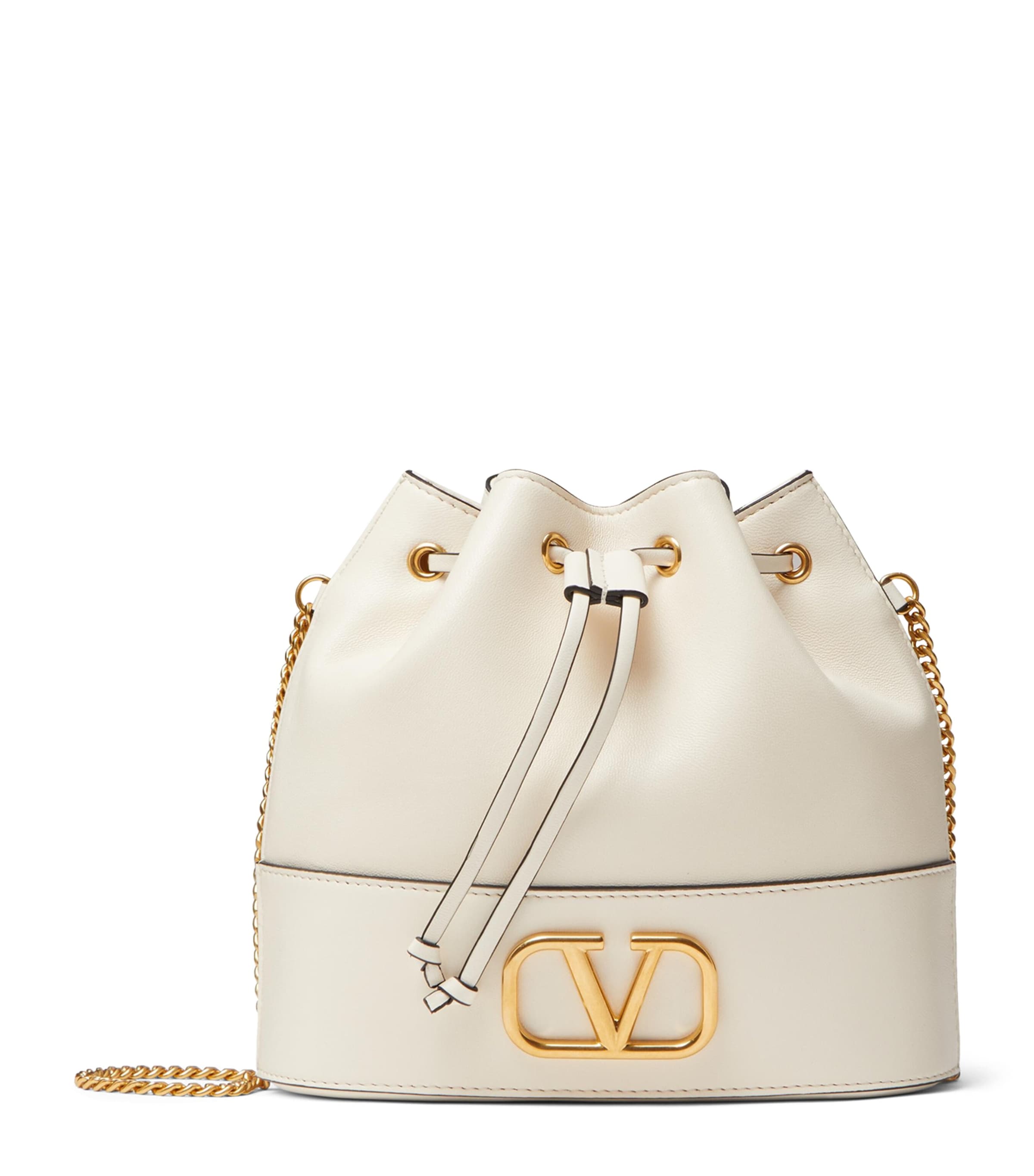 Valentino Garavani Mini Bucket Bag In Nappa With Vlogo Signature Chain Woman Light Ivory Uni In White