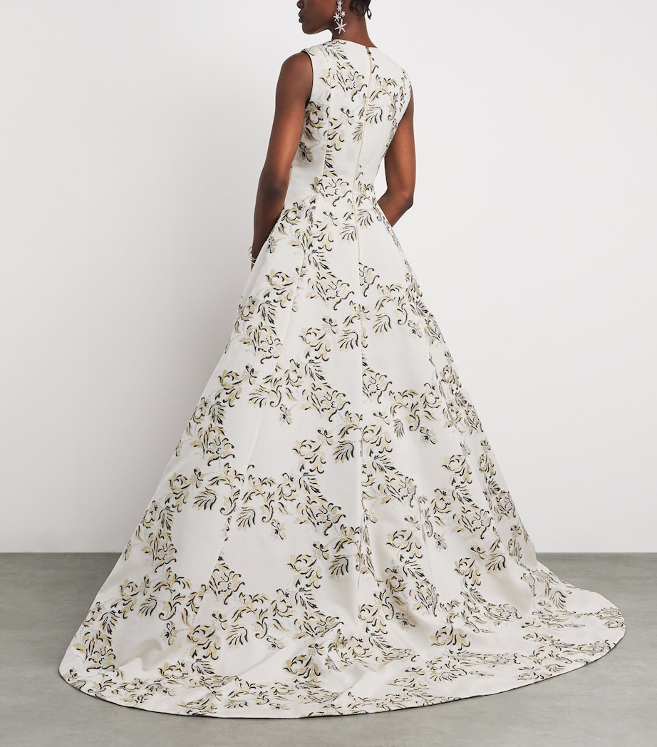 Carolina Herrera Womens Embroidered Sleeveless Gown Ivory Multi Image 4