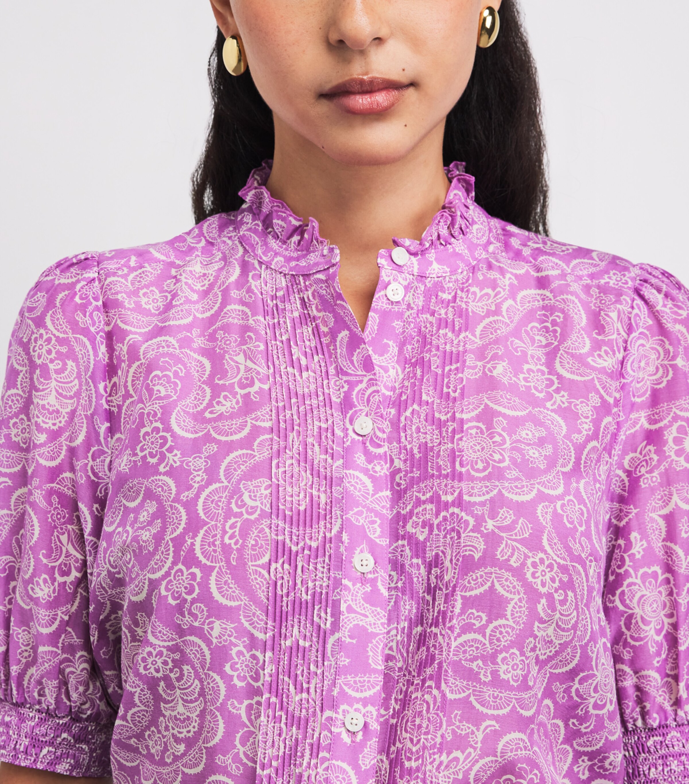 ME+EM Womens Cotton-Silk Printed Blouse Purple/light Cream Image 3