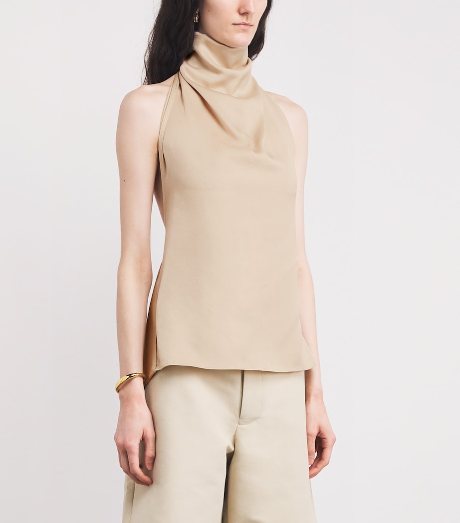 Satin Halterneck Cartia Top OYSTER Image 3