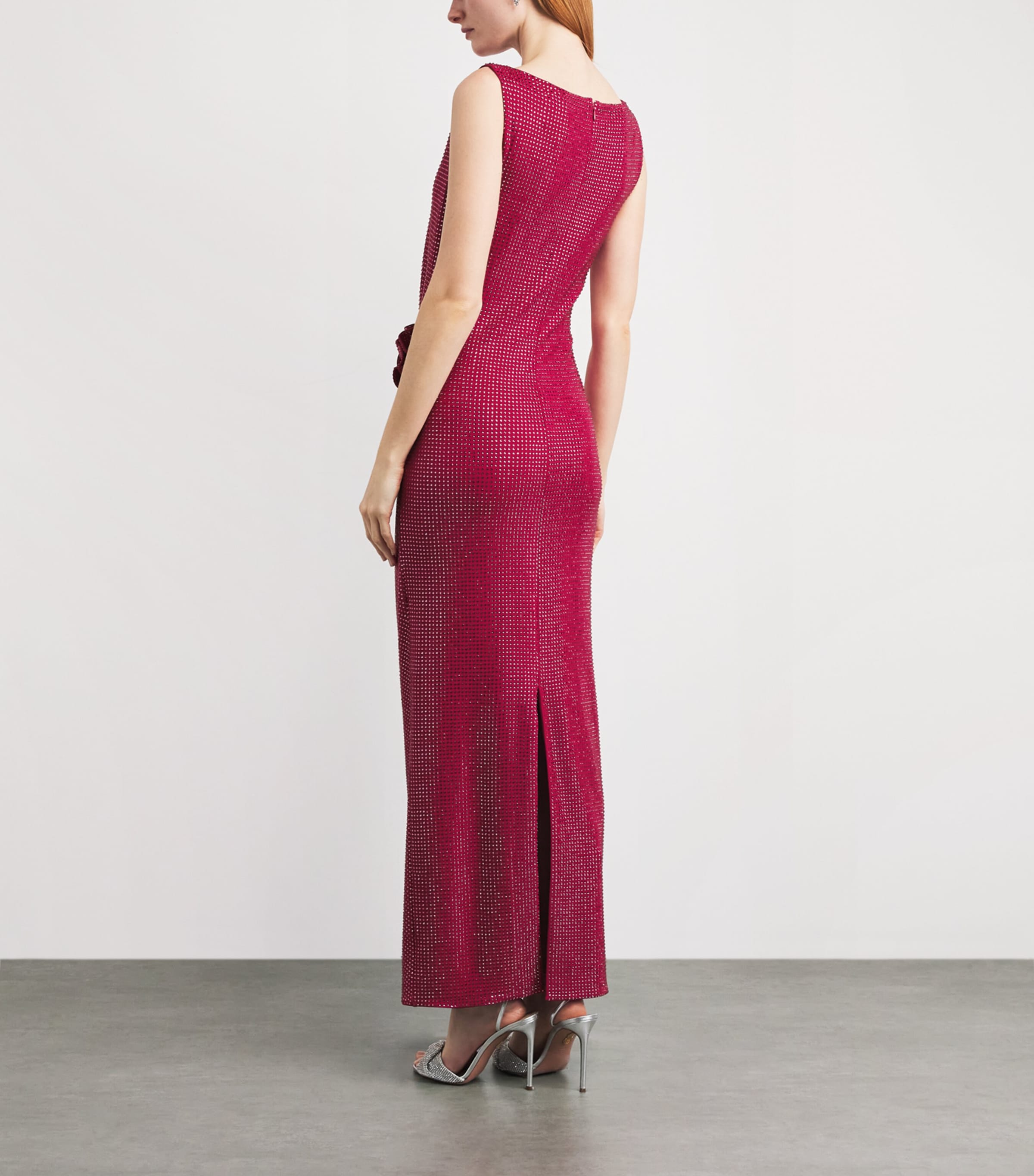 Roland Mouret Womens Diamanté Floral Appliqué Maxi Dress Pink Image 4