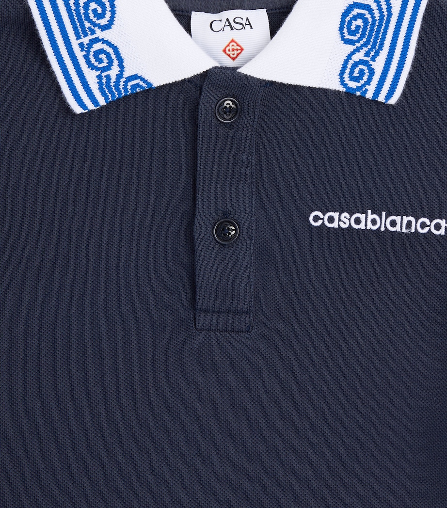 Casablanca Kids Wave-Collar Polo Shirt (3-14 Years) Navy Image 2